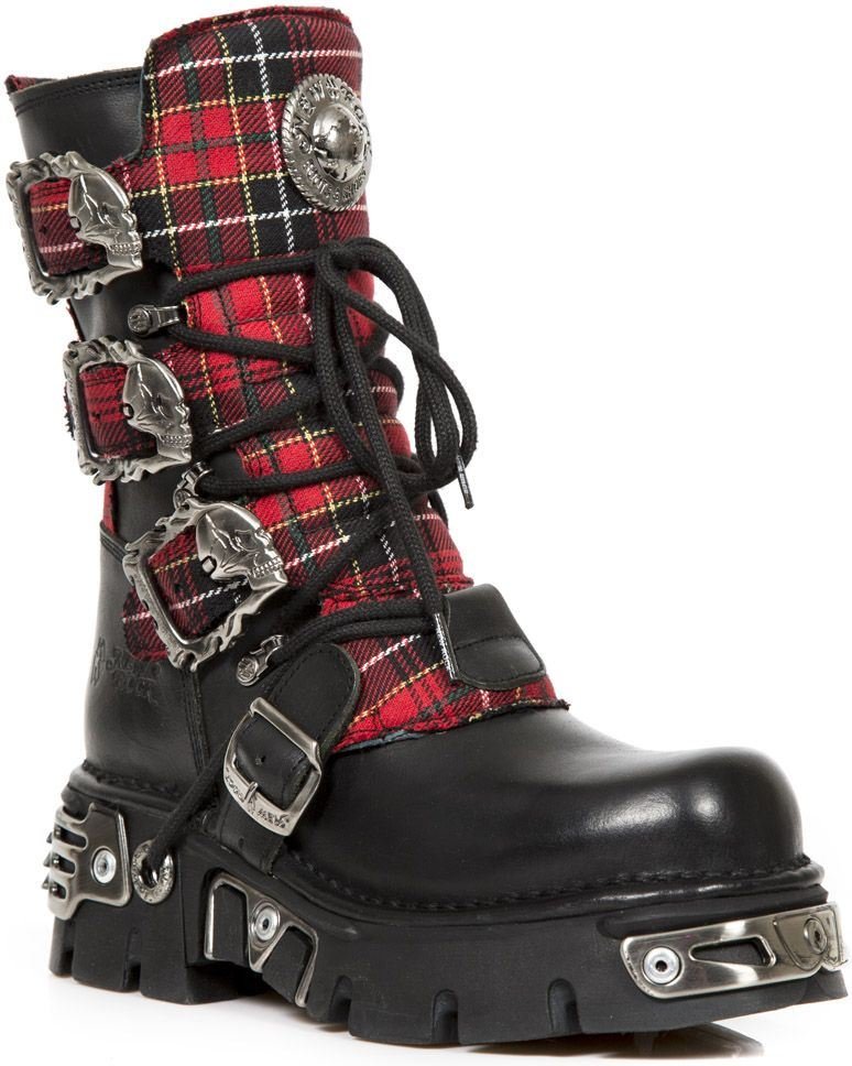 New Rock Gothic-Stiefel aus Tartan-Leder-391T-S1