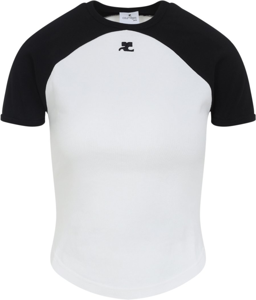 Courreges Kreis Kontrast Baumwoll-T-Shirt