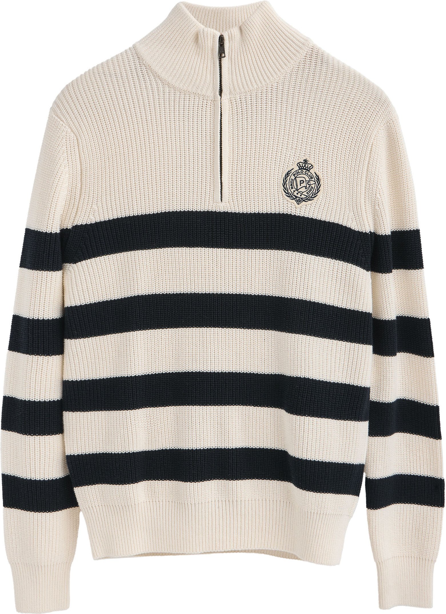 Pullover ecru und marineblau gestreift mit maritimem Polo Club-Patch