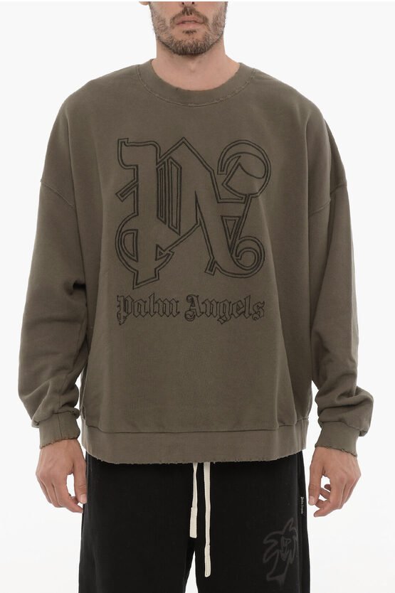 Rundhals-Sweatshirt mit Vintage-Effekt und geprägtem Monogramm in Militärgrün