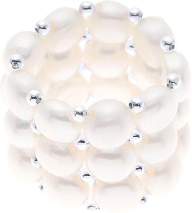 Ring 3 Reihen – Handgefertigt – aus echten Süßwasserperlen – Fabre Natürlich Weiss – 4 mm