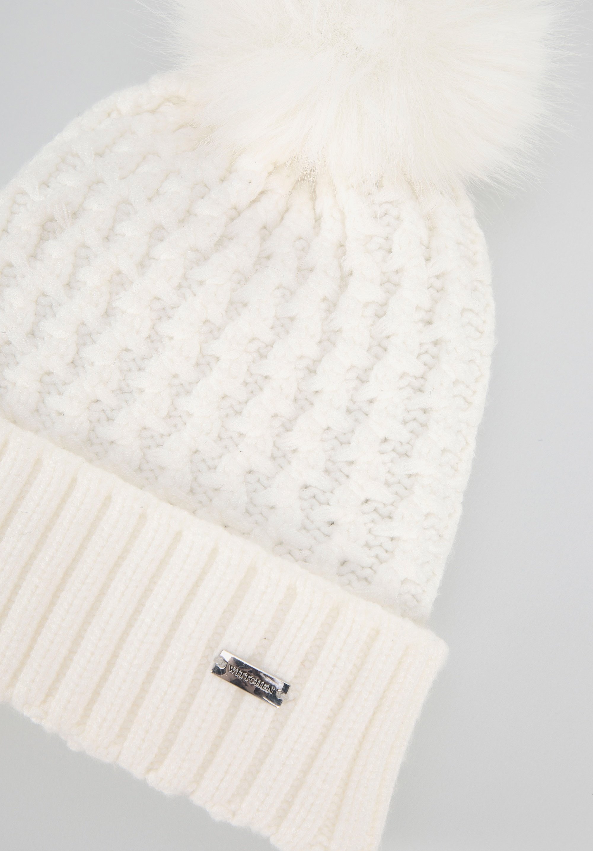 Wittchen Damenhut mit feinem Muster und Bommel, cremefarbene Viskose