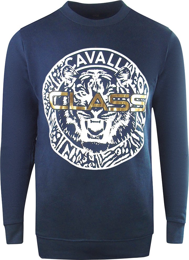 Marineblaues Sweatshirt mit grossem Logo von Cavalli Class