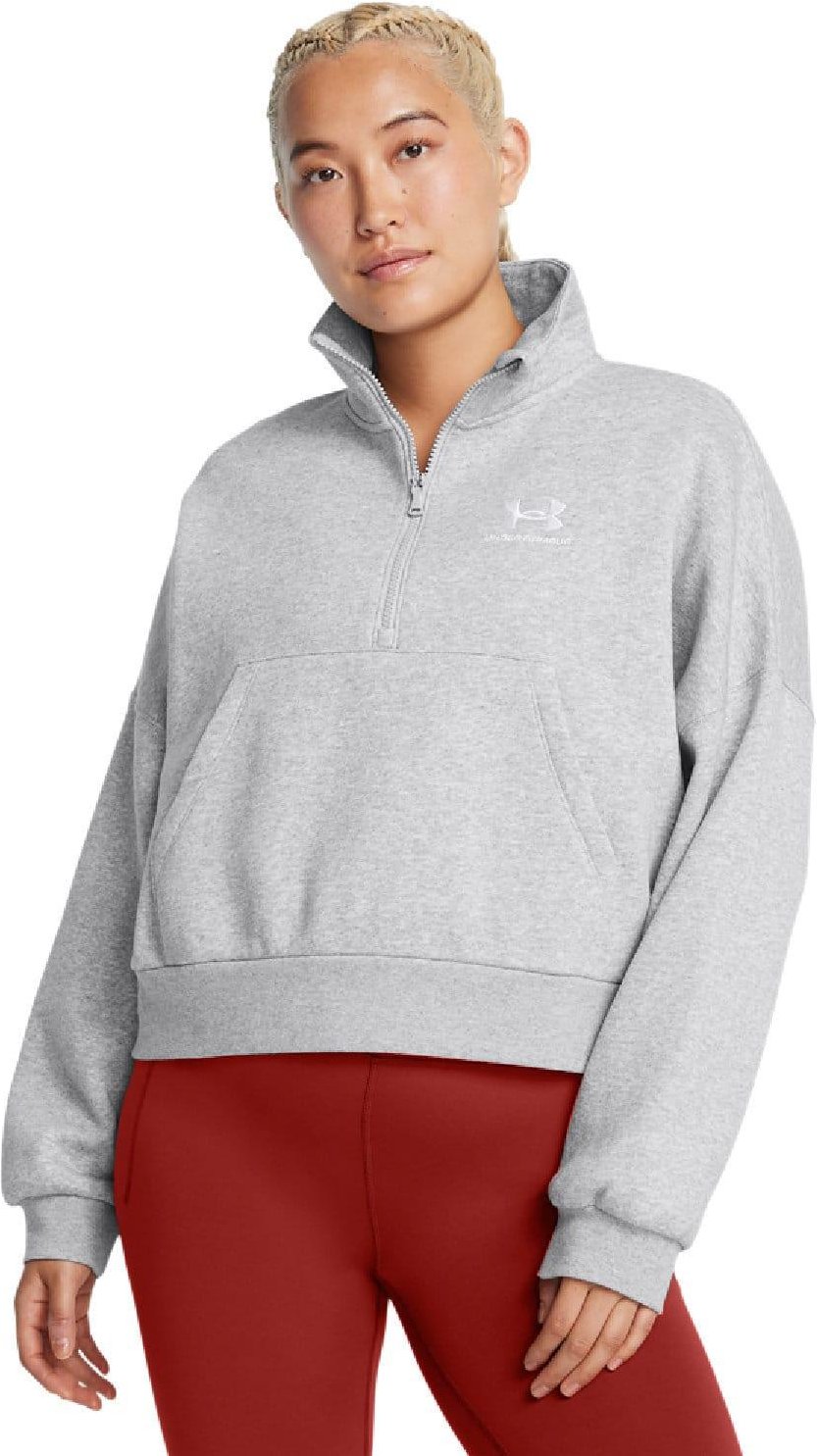 Under Armour - "Icon" Fleece-Oberteil für Damen, mit halbem Reißverschluss, Übergroß (Grau)