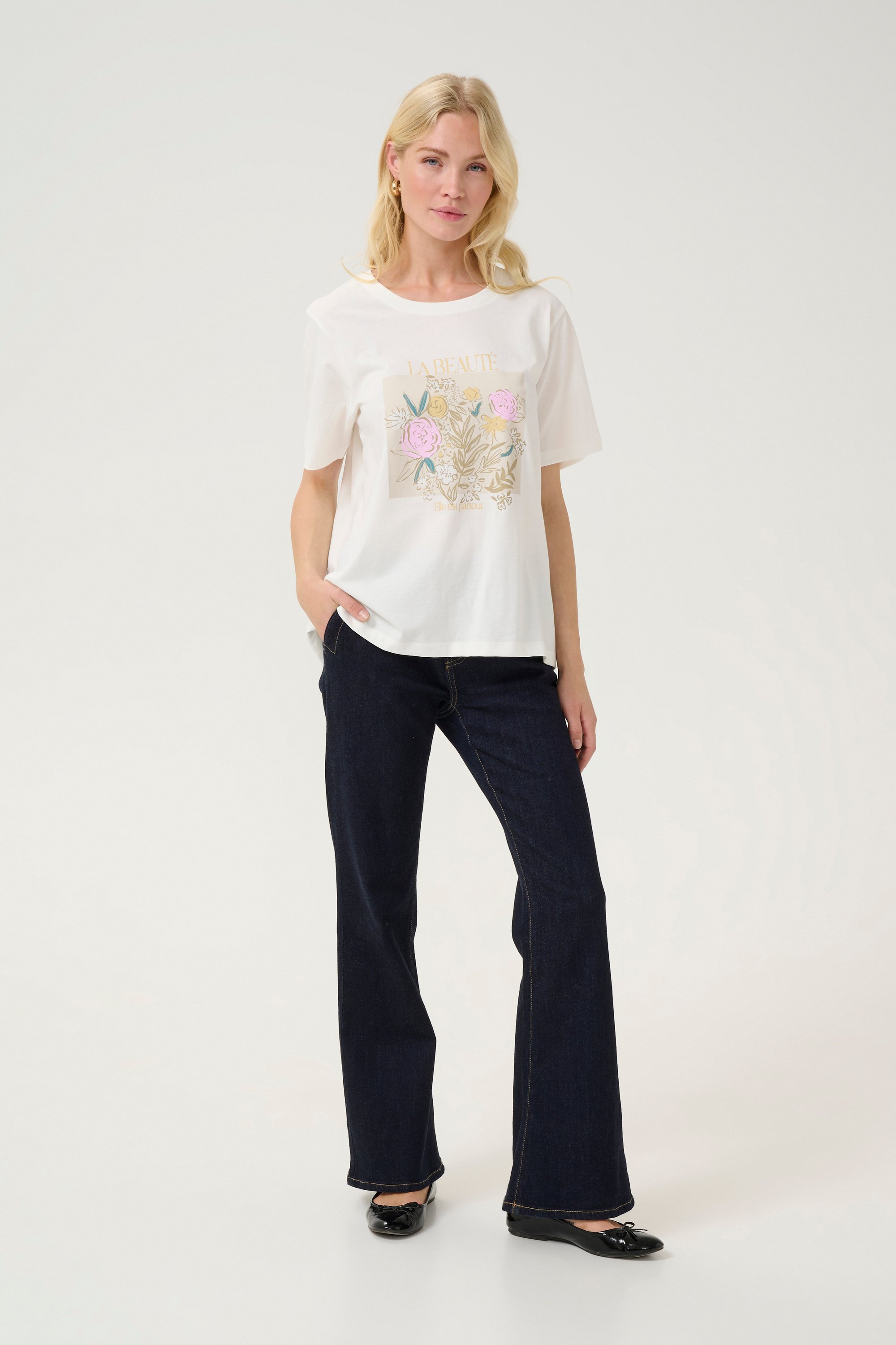 T-shirt Baggy fit Spring Gardenia/Pink Floral white rose