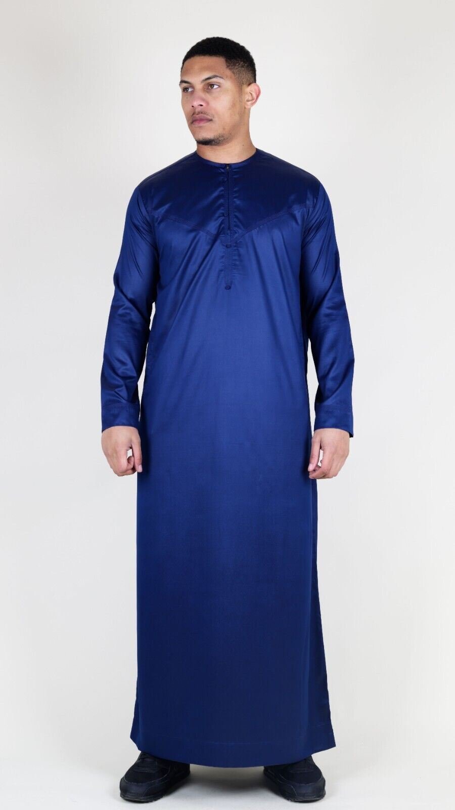 Herren-Thobe-Robe in Marineblau, Satin, emiratisch-islamisch, Jubba, Eid, Slim Fit