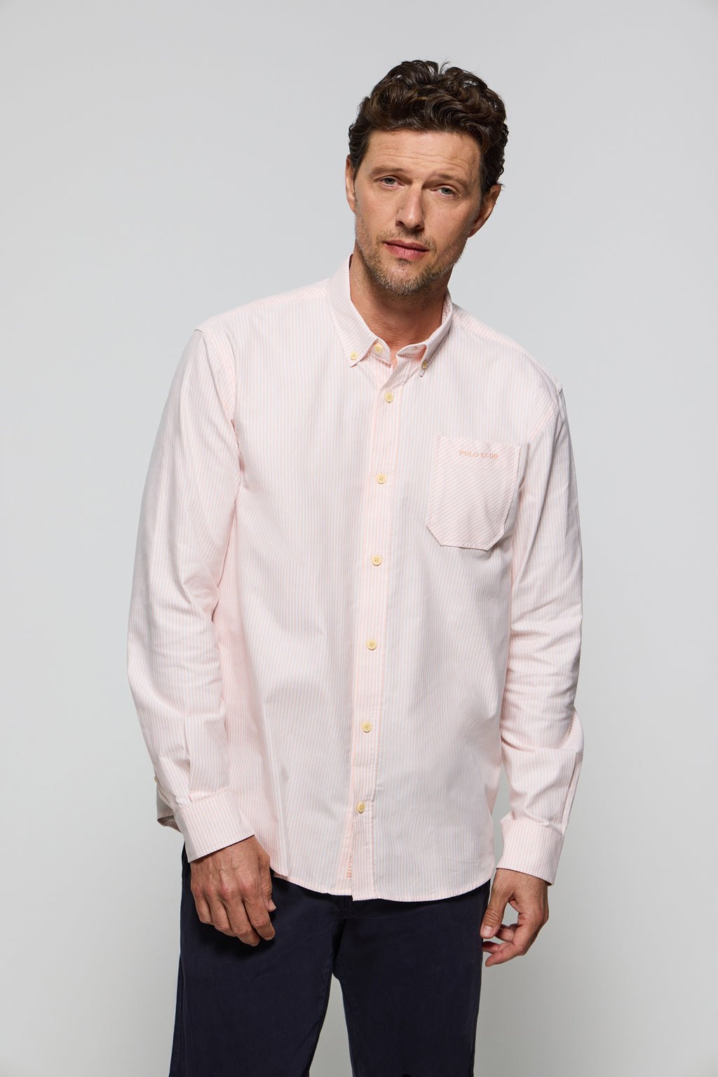 Gestreiftes Oxford-Hemd orange mit Polo Club Stickerei