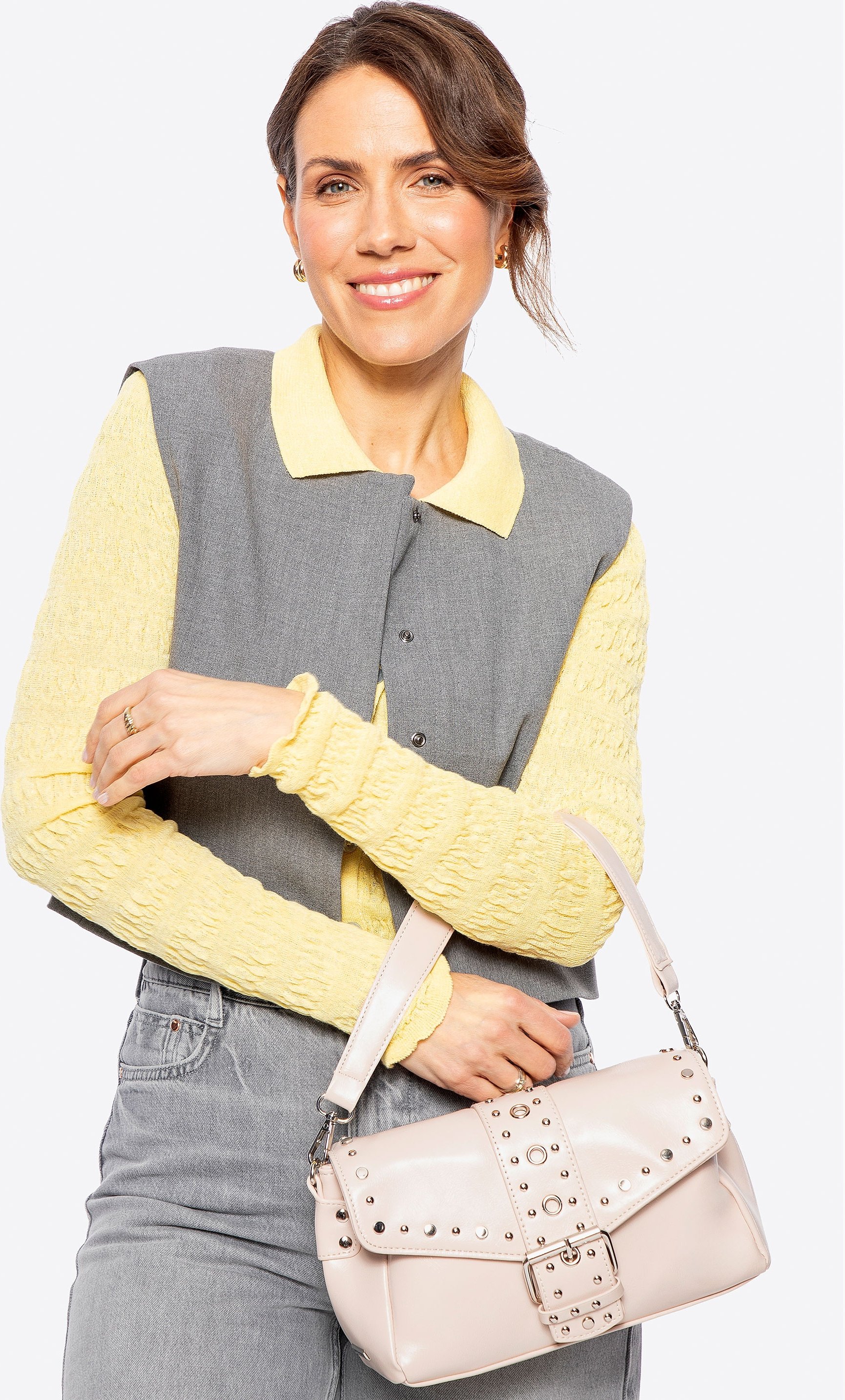 Wittchen Damen-Umhängetasche aus Kunstleder mit Ziernieten, cremefarben