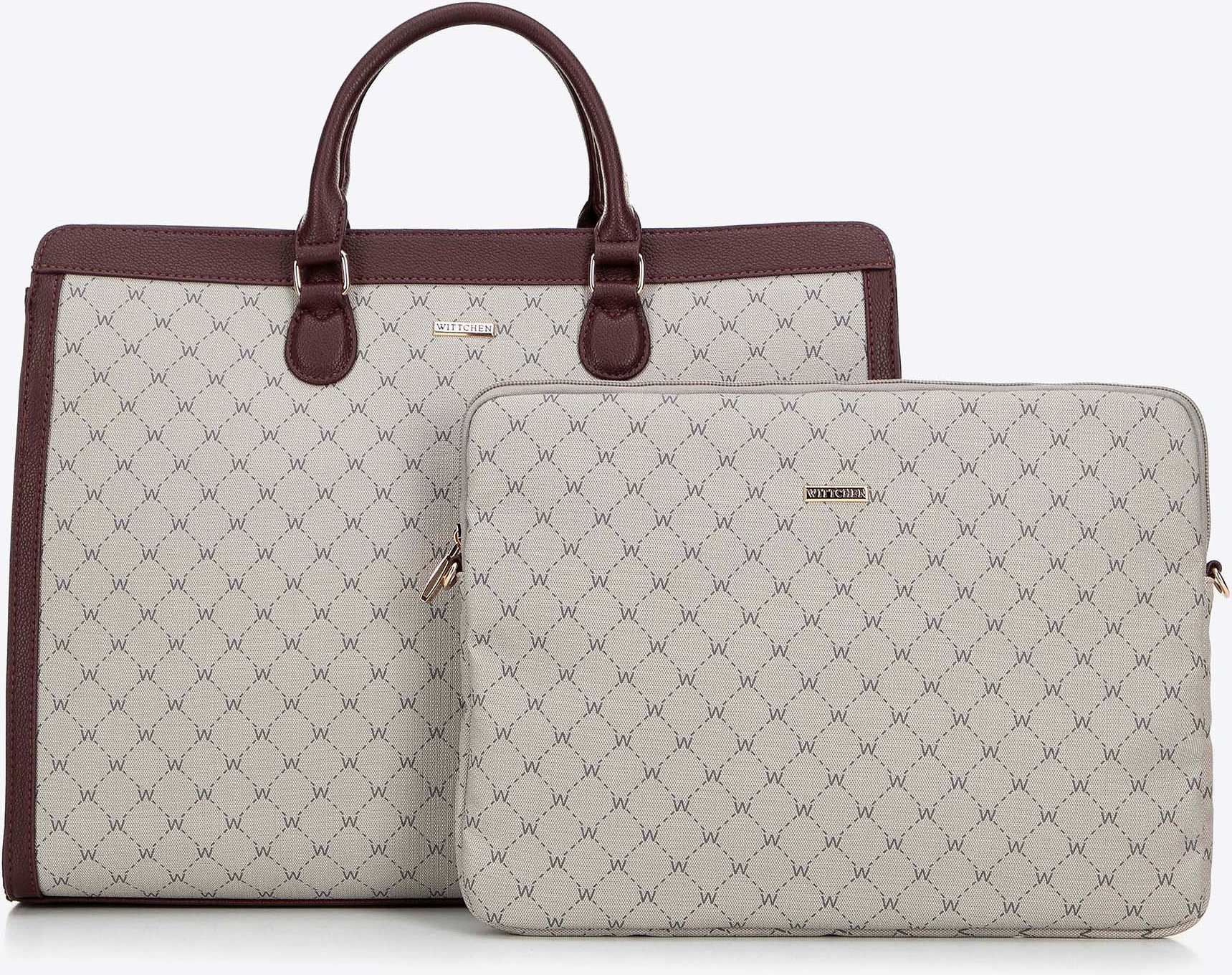 Wittchen Damen-Einkaufstasche mit Laptopfach, grau und bordeauxrot, Kunstleder