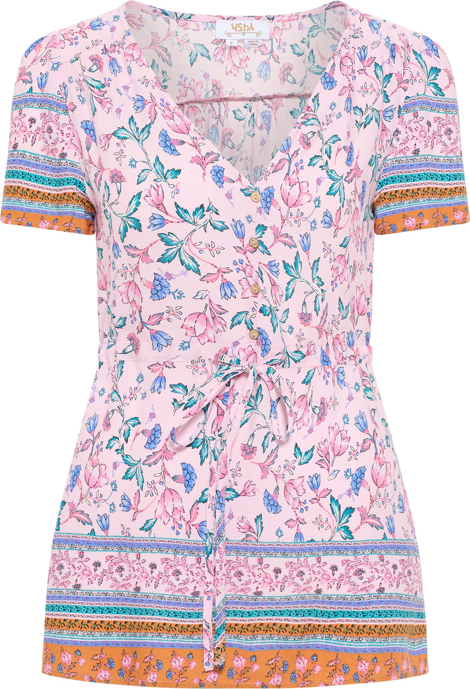 usha kurzarmbluse Damen Rosa Mehrfarbig