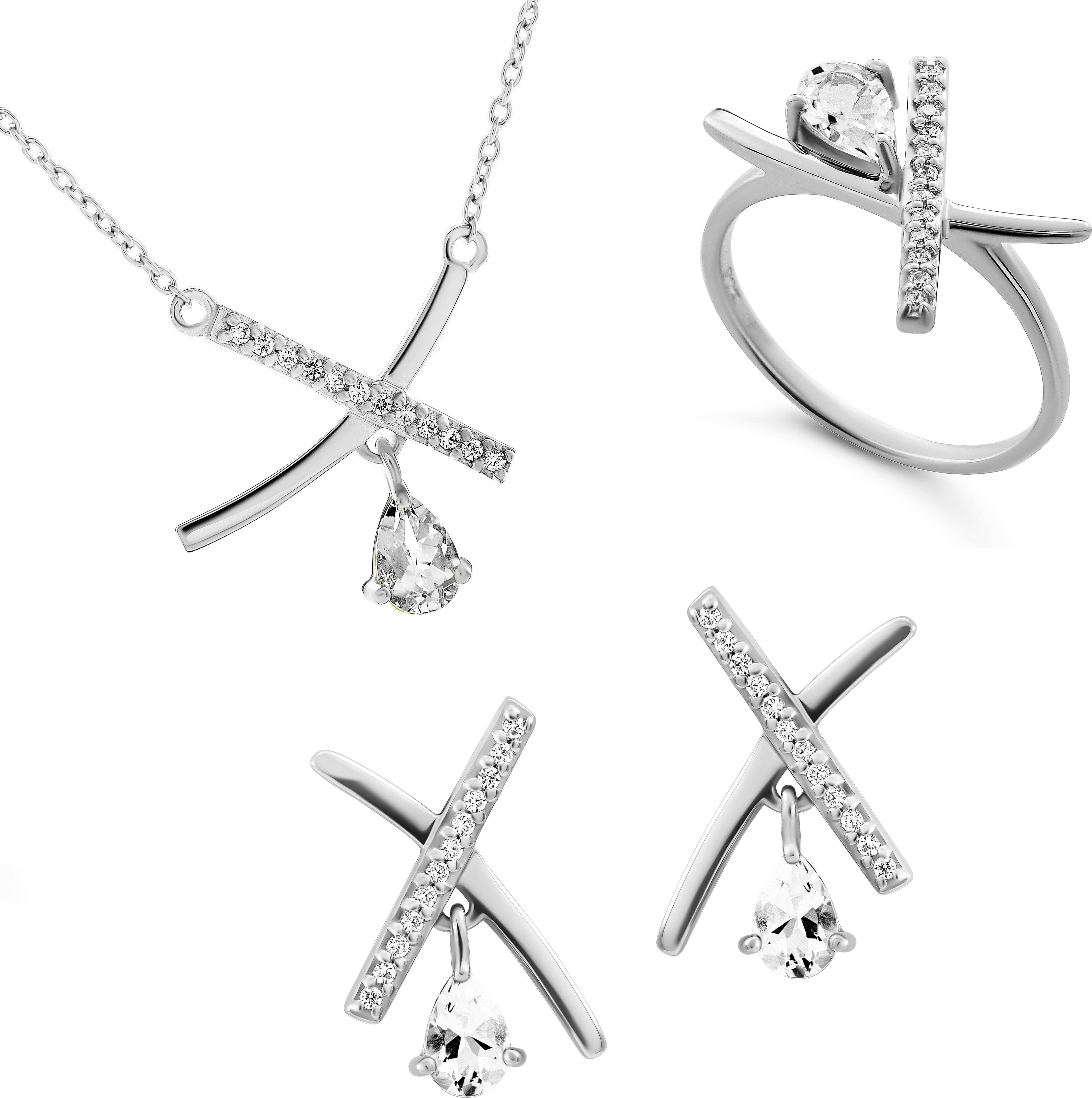 Orphelia 'Charlotte' Damen Set aus 925 Sterling Silber: Halskette + Ohrringe + Ring - Silber SET-7580/W