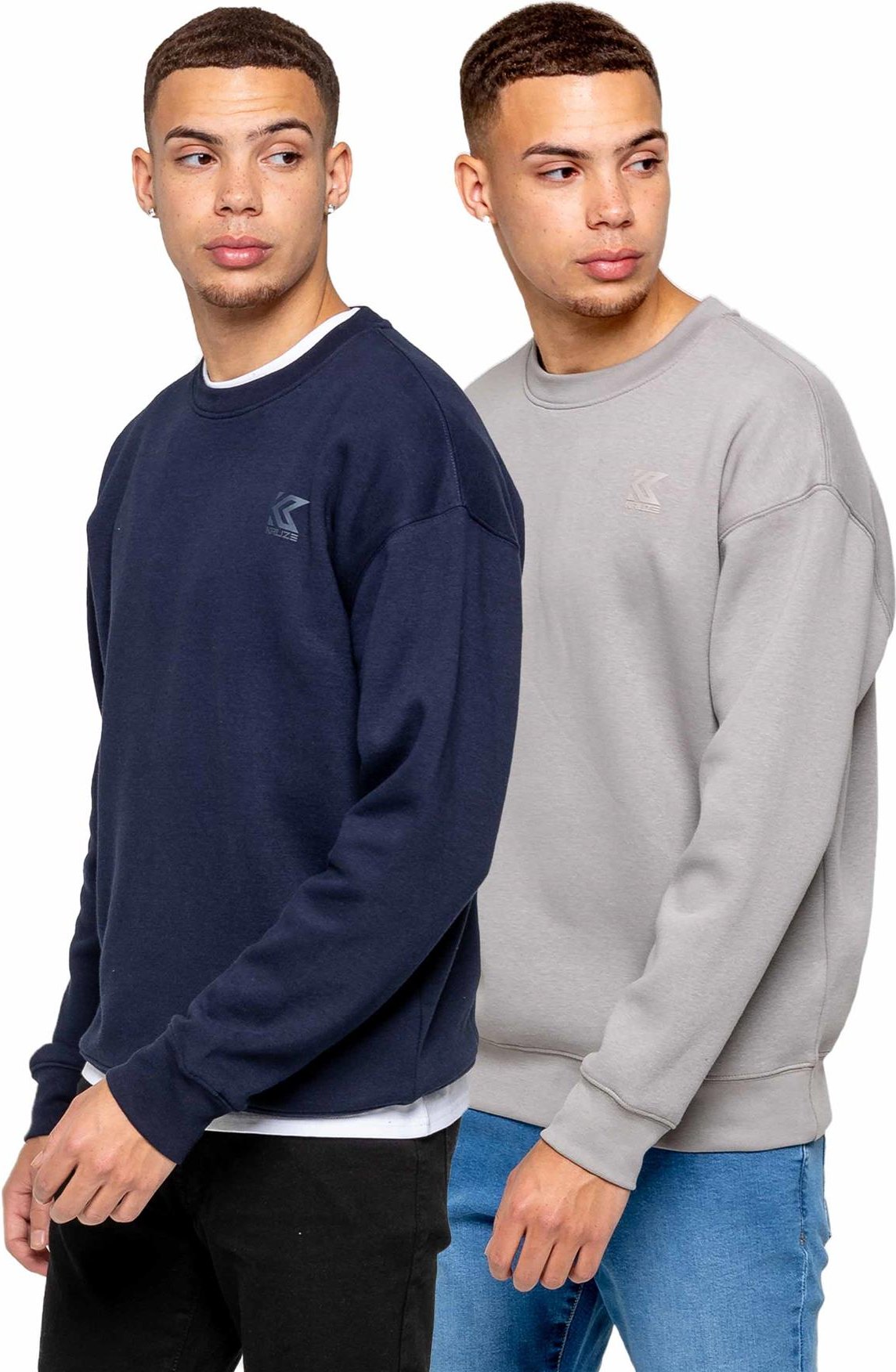 Thumbnail - Kruze | 2er Pack Herren Sweatshirt mit Rundhalsausschnitt in Übergröße - GRY/NVY