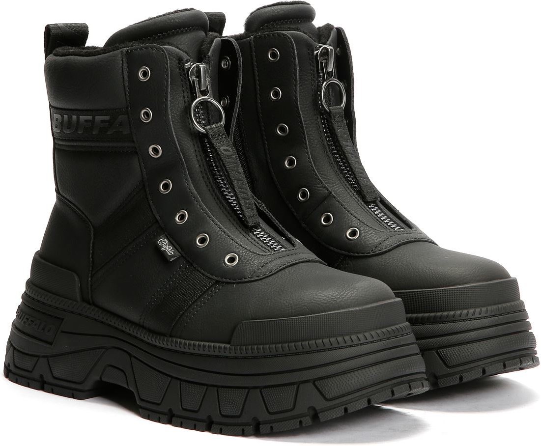 Buffalo Fusion Front Zip Damen Schwarze Stiefel