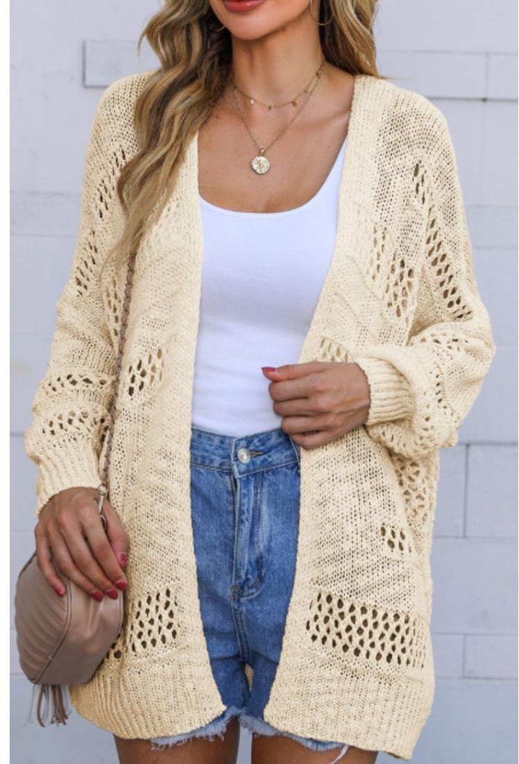 Thumbnail - Durchbrochene lange Strickjacke mit offenen Lochern