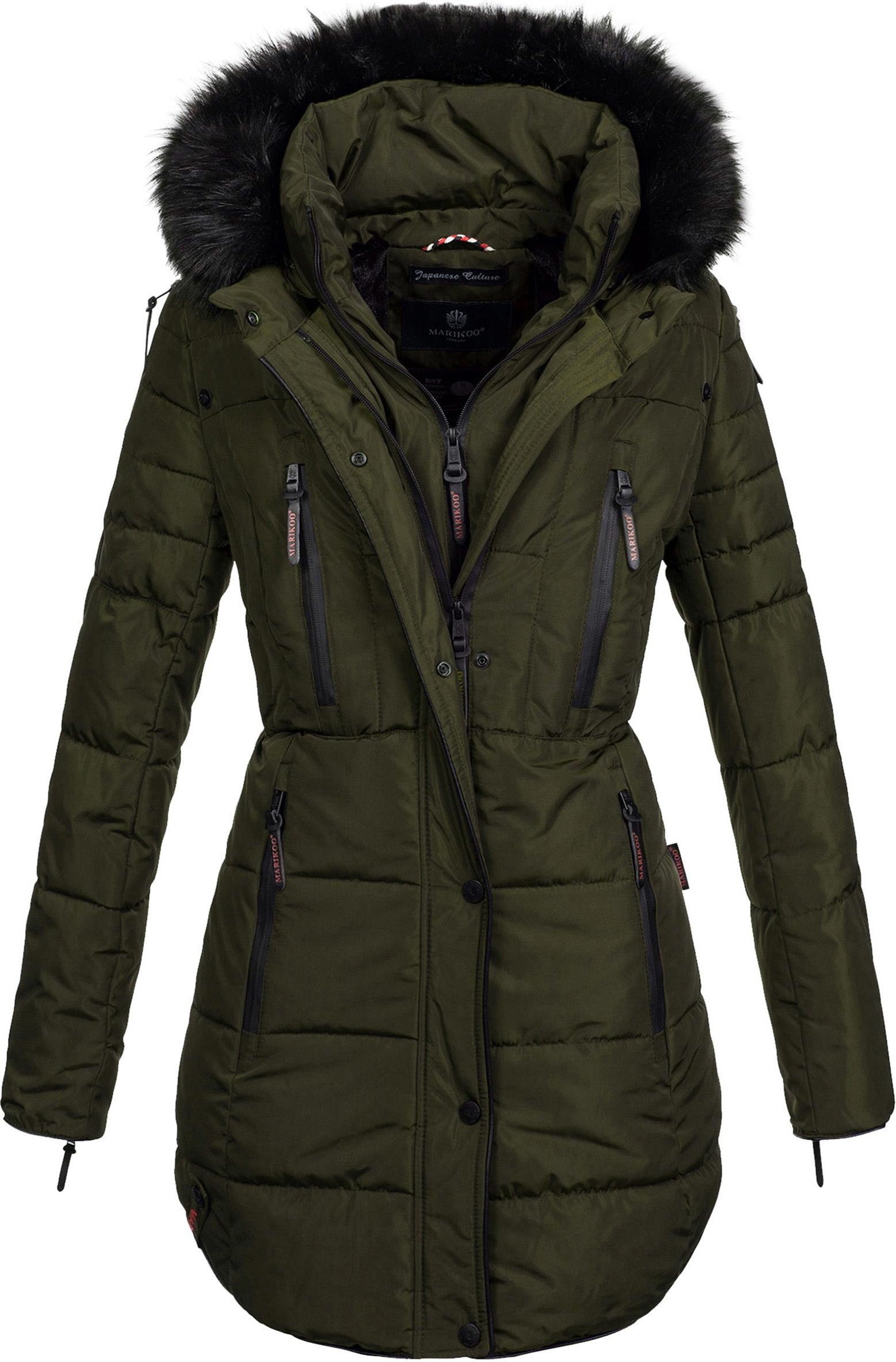 Marikoo lange Damen Winterjacke Moonshine mit Kunstfellkragen & Teddyfutter