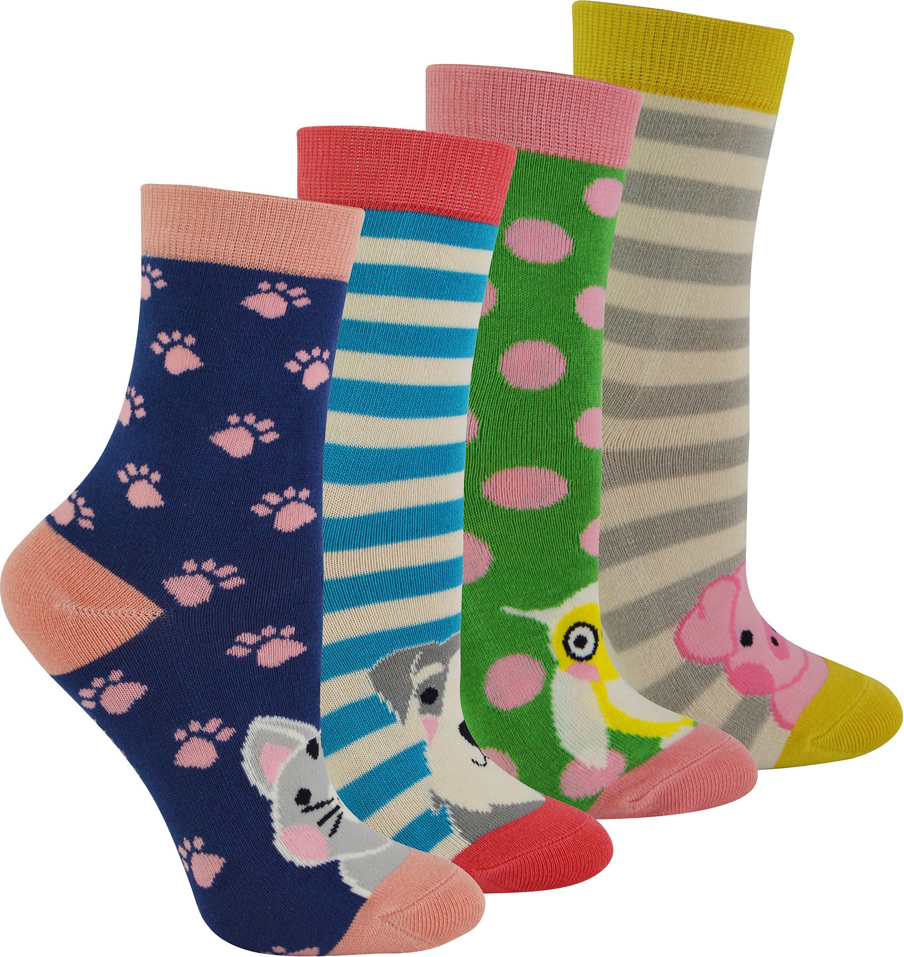 Miss Sparrow - 4 Pack Mädchen Bambus Socken | Kinder Neuheit Tiermuster Socken in einem Geschenkkarton - sortiert