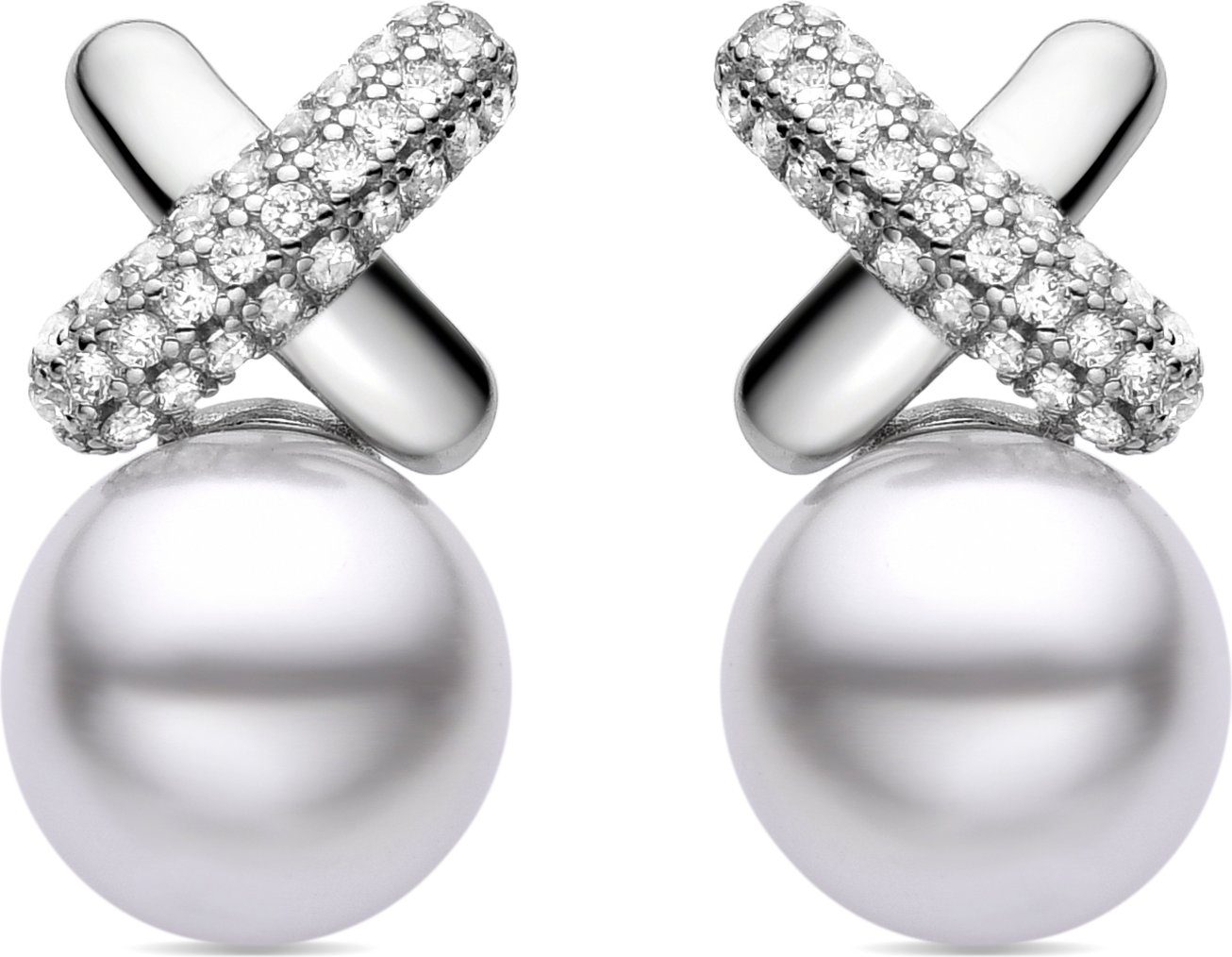 Luxenter Geyah 925 Sterling Silber und weiße rhodinierte Perlen Ohrringe