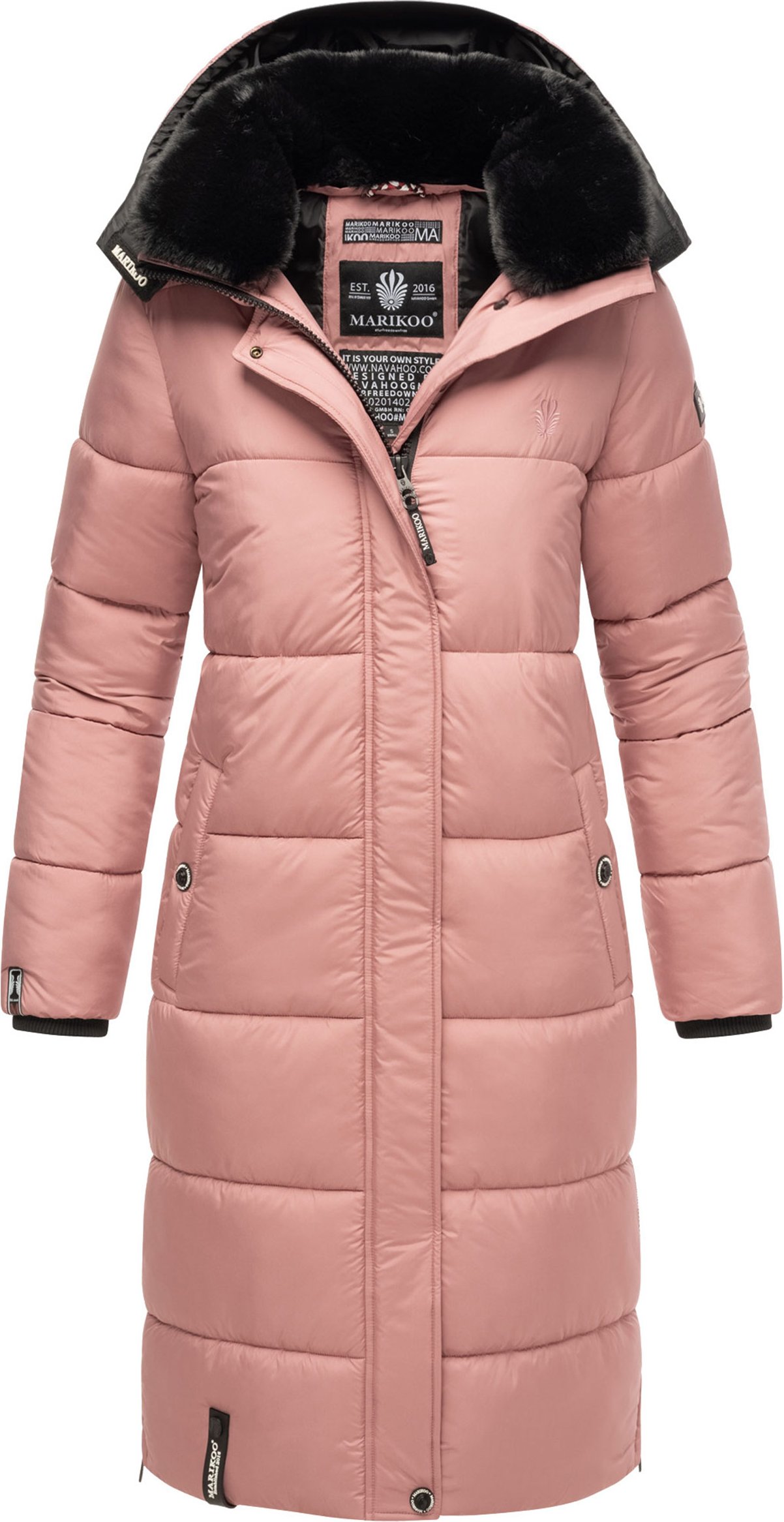 Marikoo Damen Winterjacke – Lange Steppjacke mit abnehmbarer Kapuze