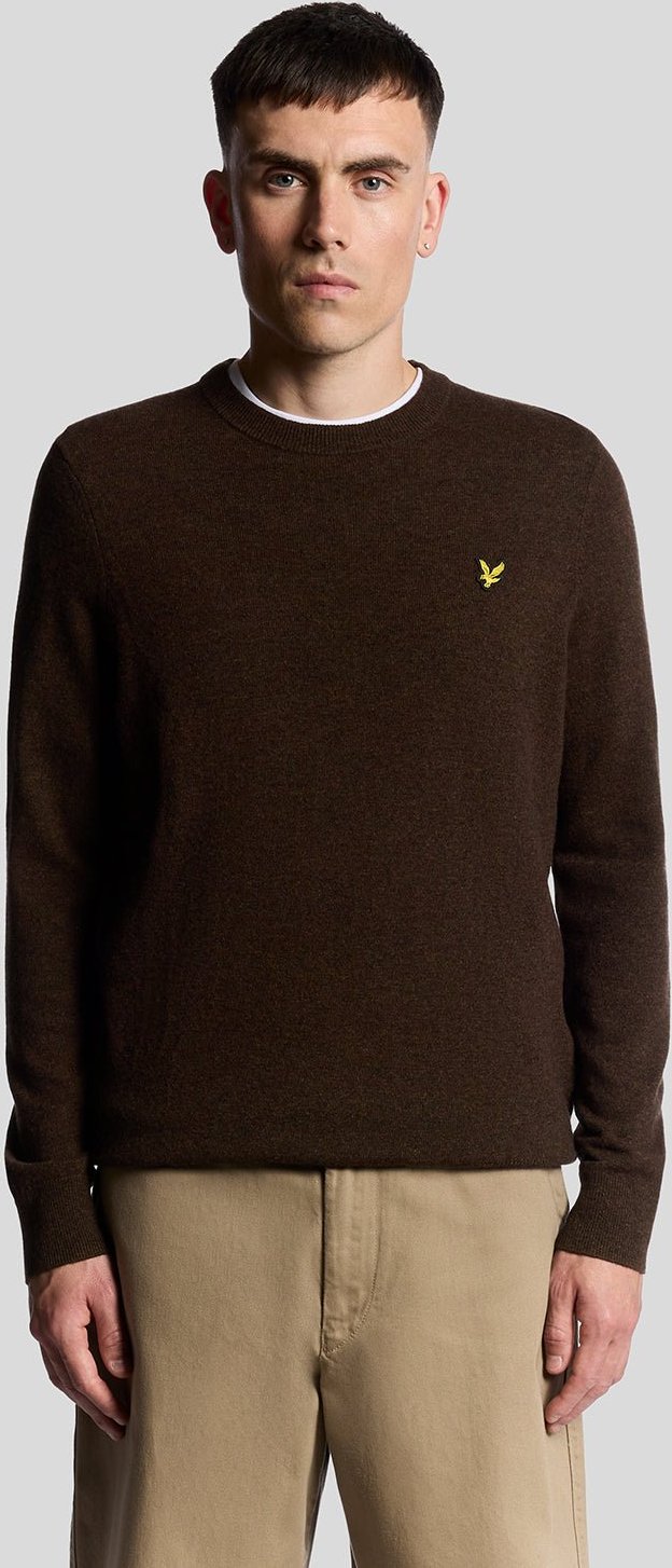 Lyle & Scott Pullover mit Rundhalsausschnitt aus Lammwollmischung – Braun