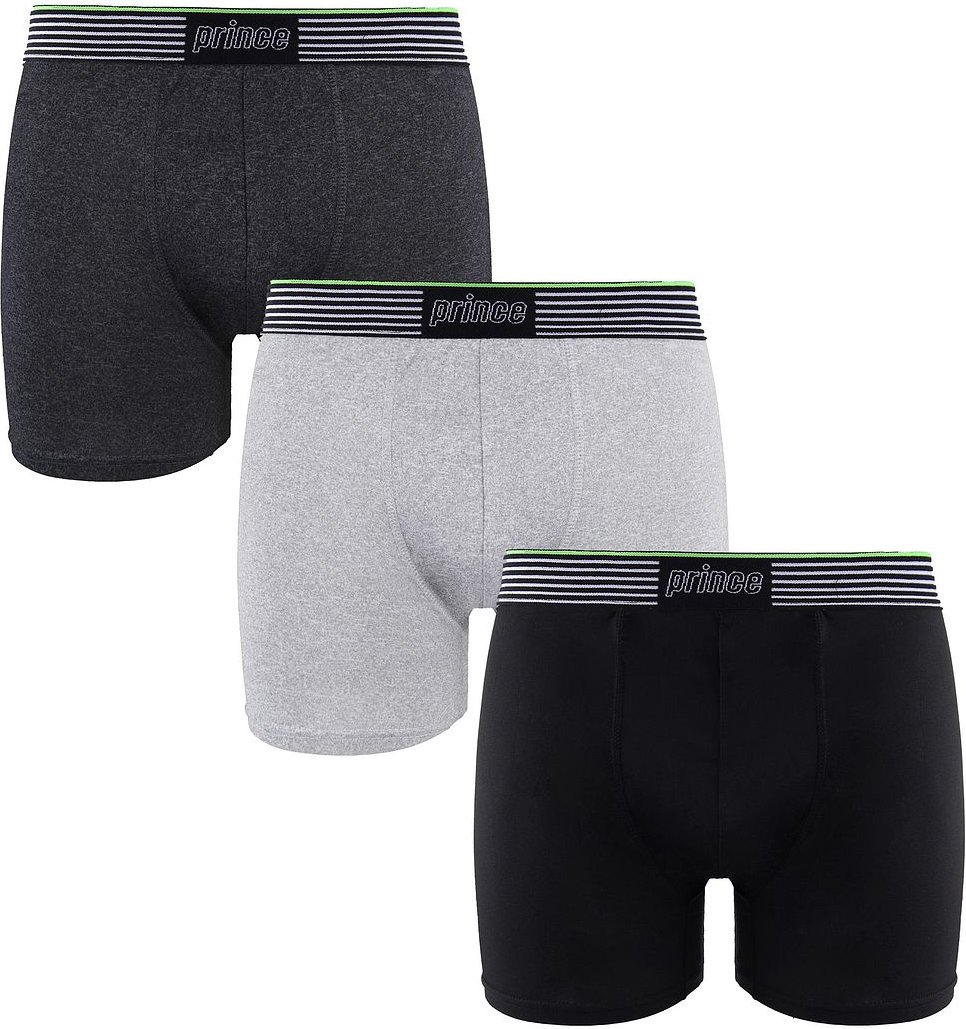 Prince Performance Range 3 Pack schwarze graue Herren Boxer Muxpr061