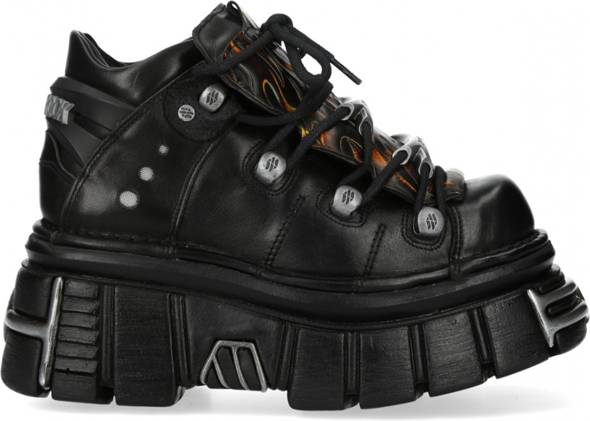 New Rock M-106N-C86 Gothic-Stiefeletten aus schwarzem Flammenleder mit Plateau