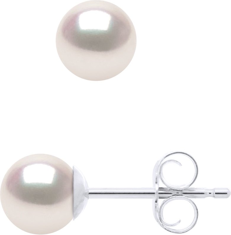 Ohrringe aus Weißgold 750 und echten japanischen zertifizierten Akoya-Zuchtperlen, rund, 5–6 mm