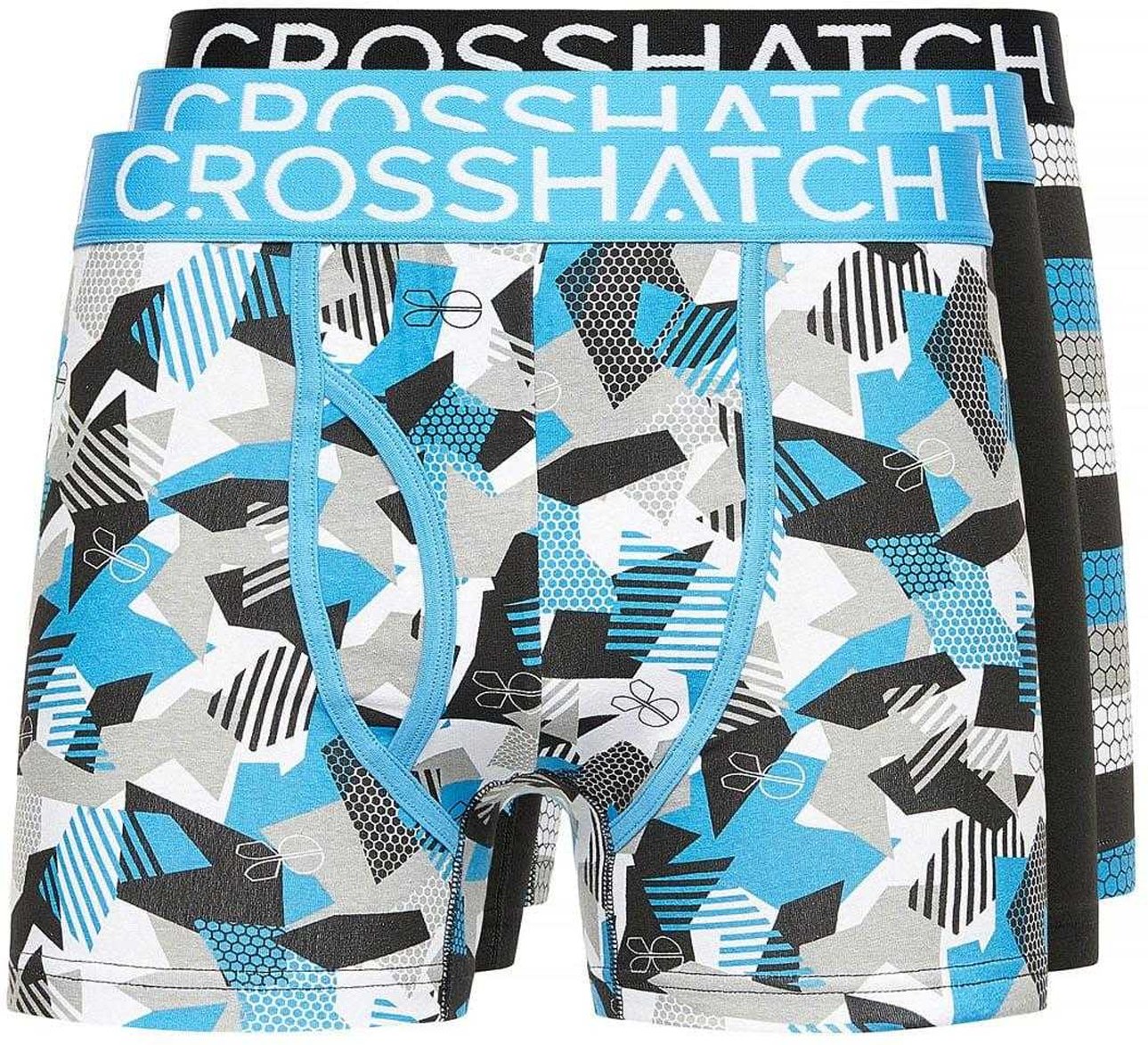 Crosshatch - "Crystaline" Boxershorts für Herren (3er-Pack) (Blau/Schwarz/Weiß)