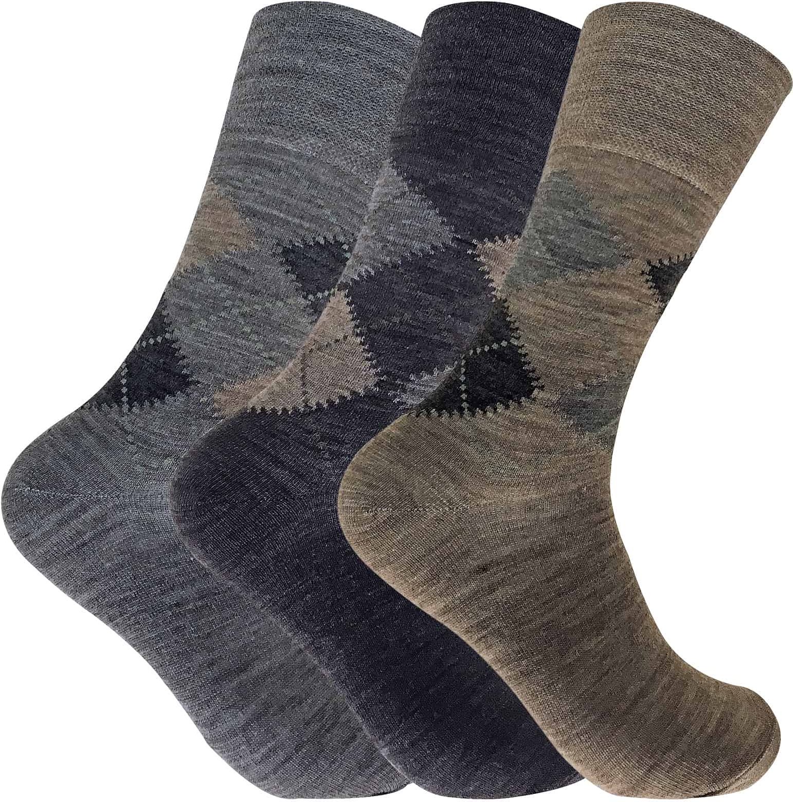 Sock Snob 3 paires homme mince sans elastique chaussettes laine argyle motif - Brun