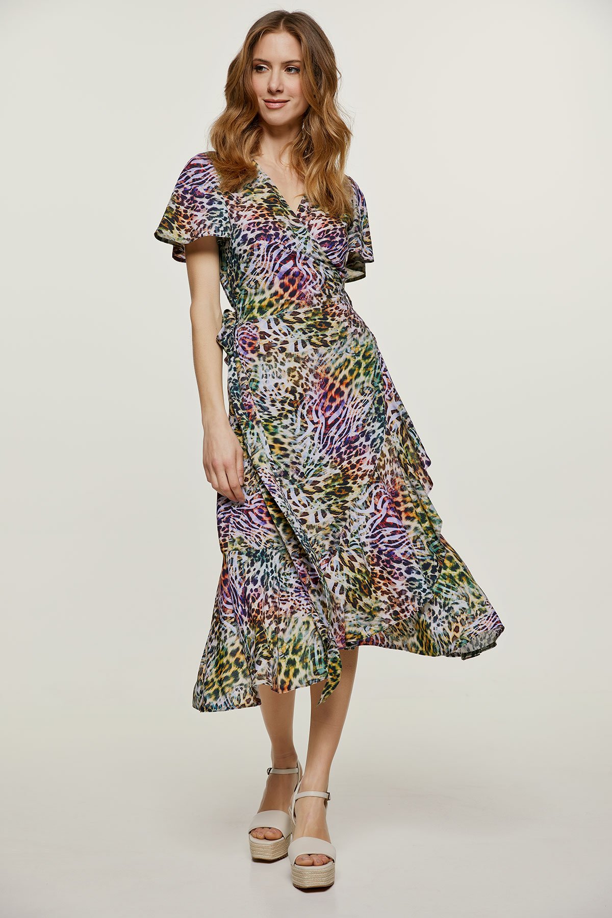 Animal Print Wickelkleid mit Rüschendetail