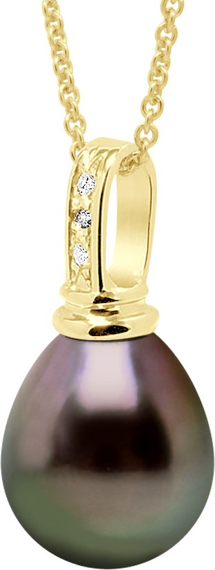 Anhänger Prestige Gelbgold 375 & Diamant 0,03 ct – echte kultivierte Tahiti-Perle Birne 10–11 mm