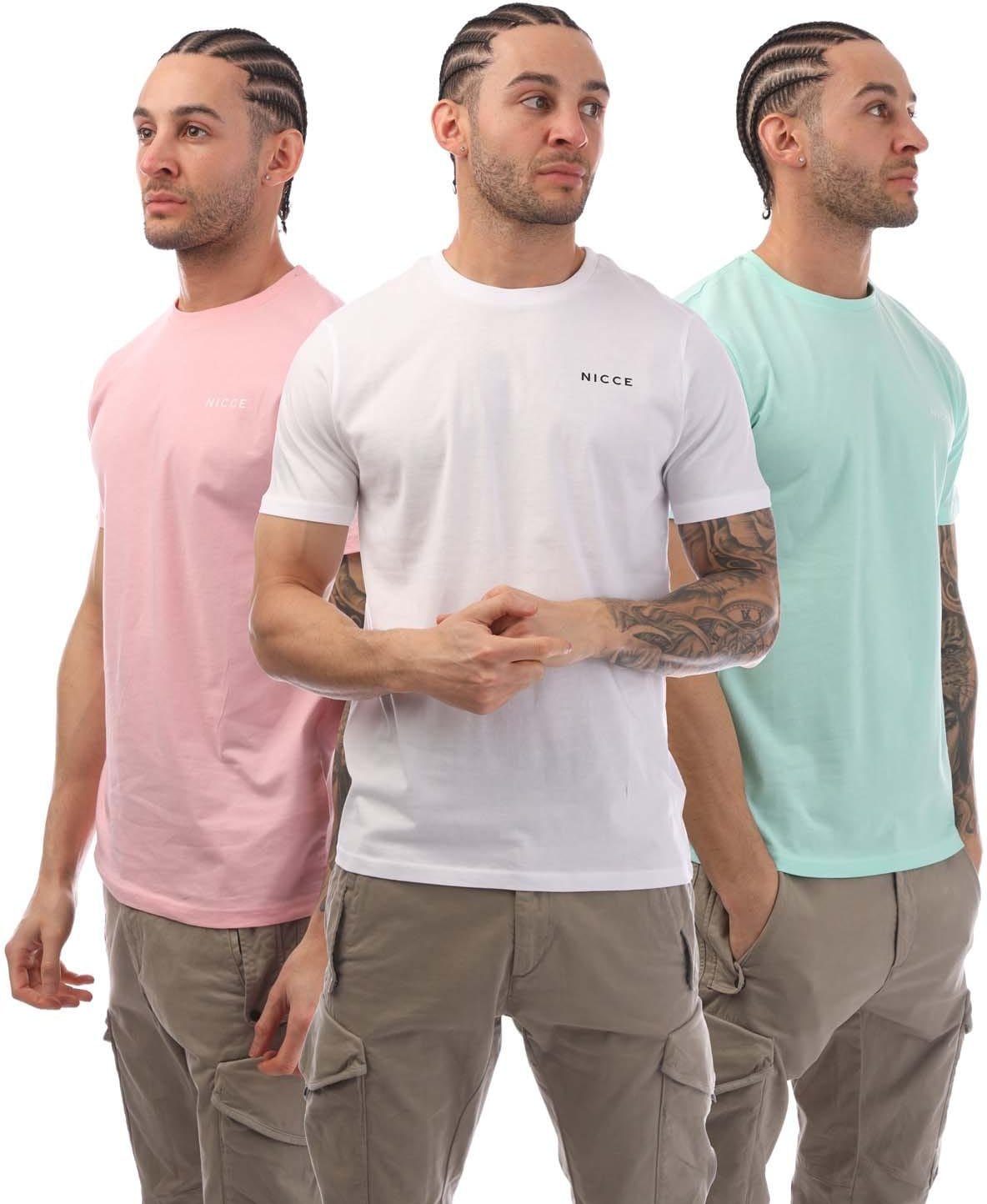 Nicce - "Iversent" T-Shirt für Herren (3er-Pack) (Pink/Weiß/Grün)