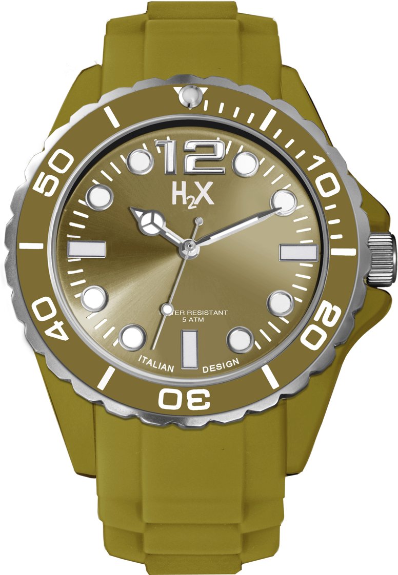 H2x Herren sv382uv3 Reef Leuchtende Wasserfeste Khaki-Grüne Weiche Gummi-Uhr