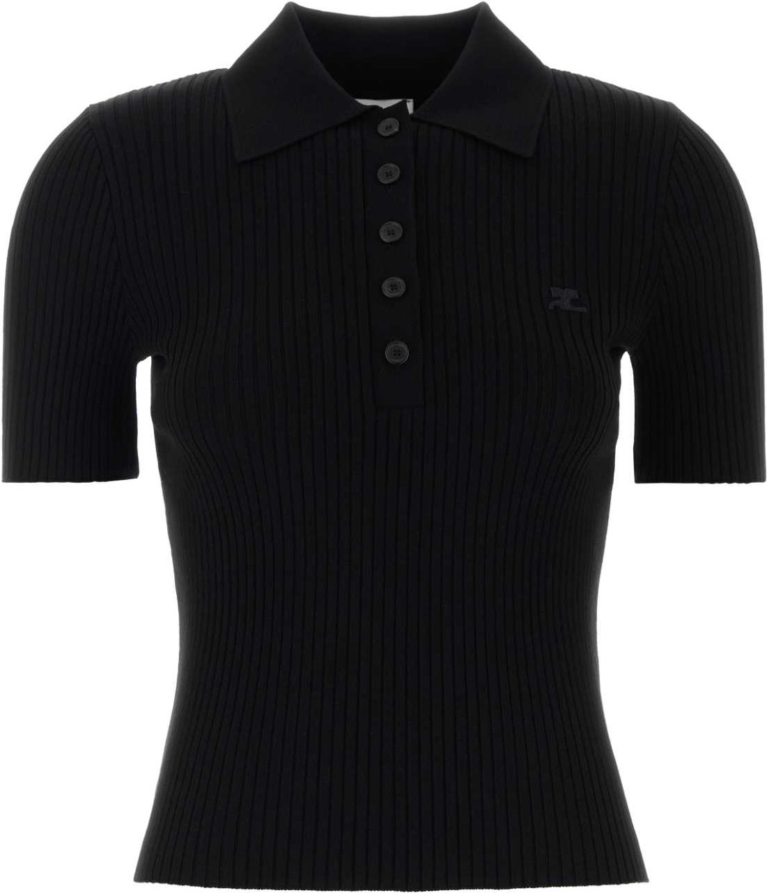 Schwarzes Viskose-Mix Polo-Shirt