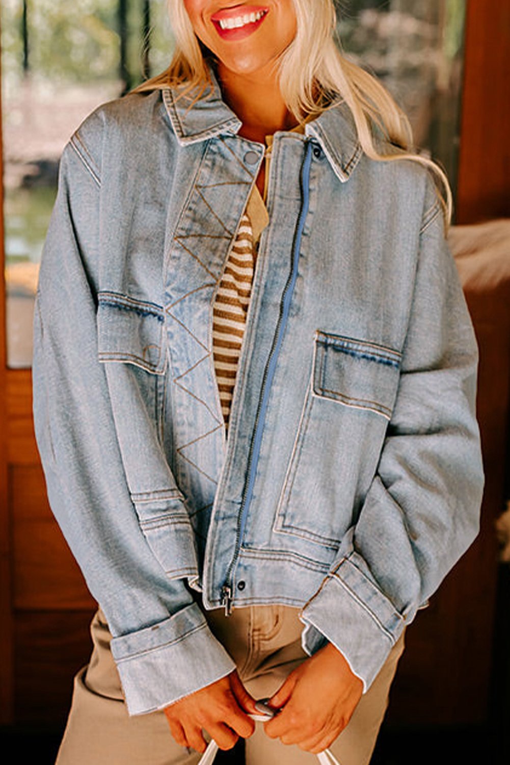 Denim-Jacke mit Reißverschluss vorne
