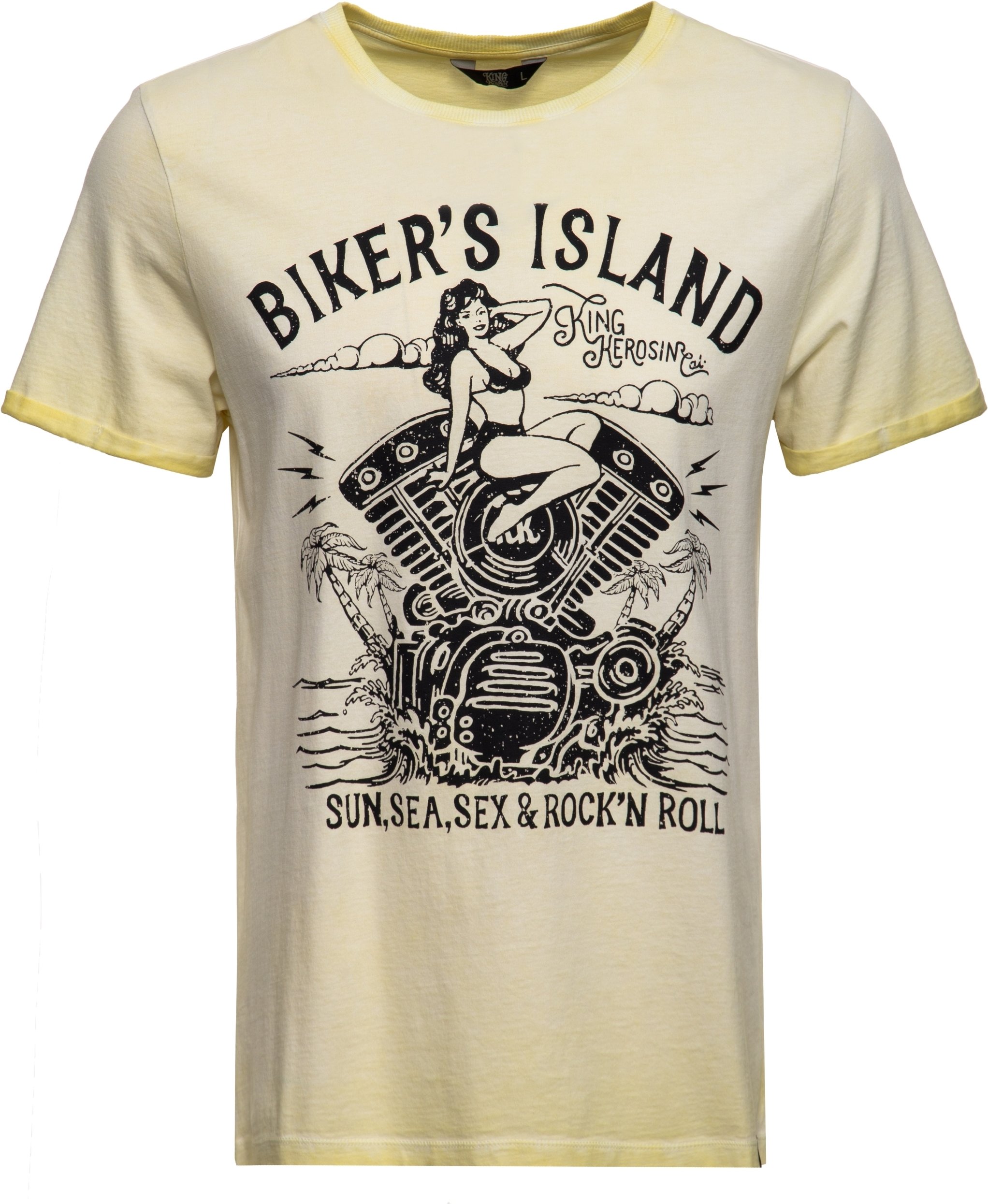 King Kerosin Herren Oil Wash T-Shirt Bikers Island gelb