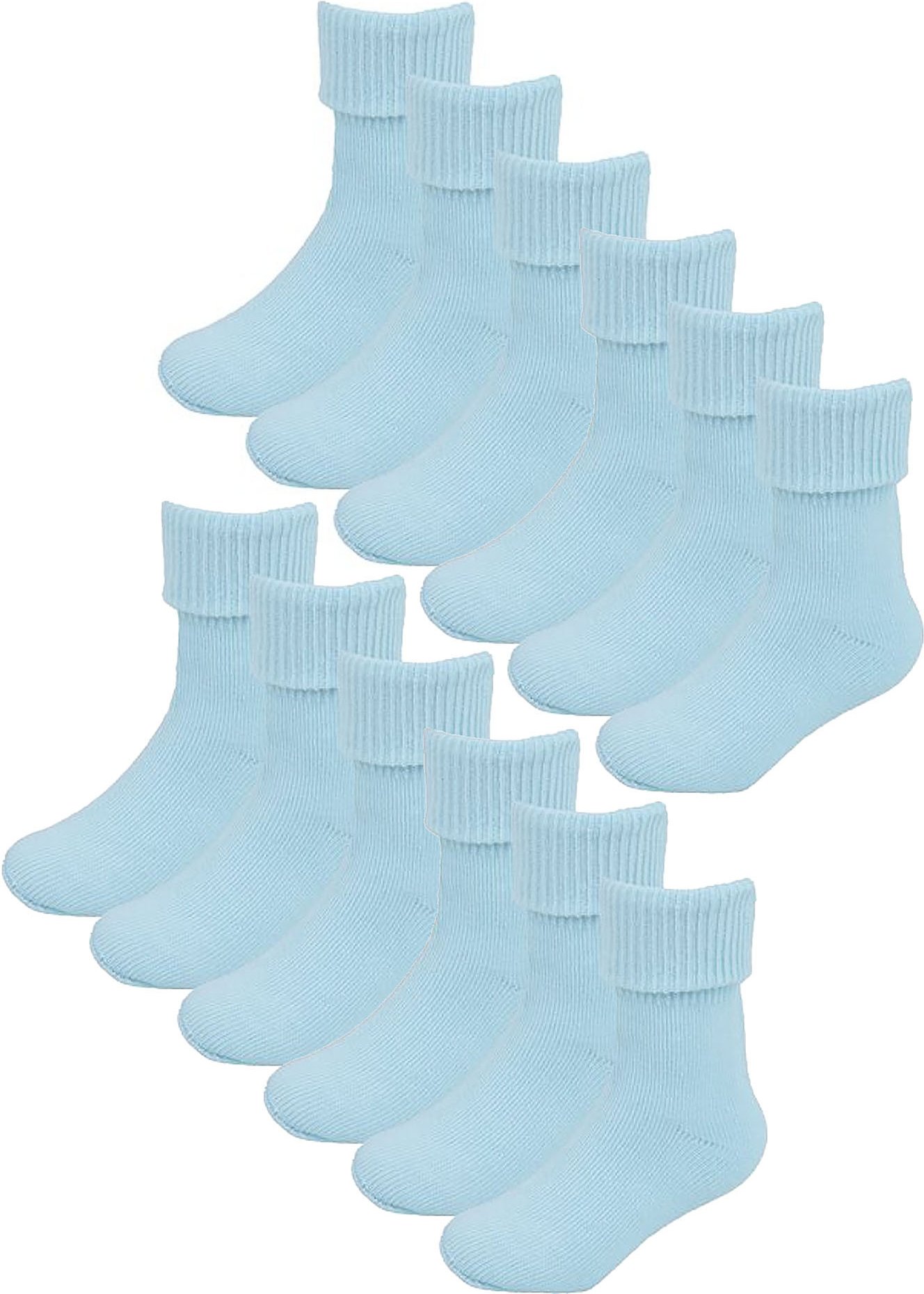 Baby Cotton Turn Over Top Socken | 6 Paar Pack | Socken Snob | Plain Funny Socken für Jungen und Mädchen - Blau