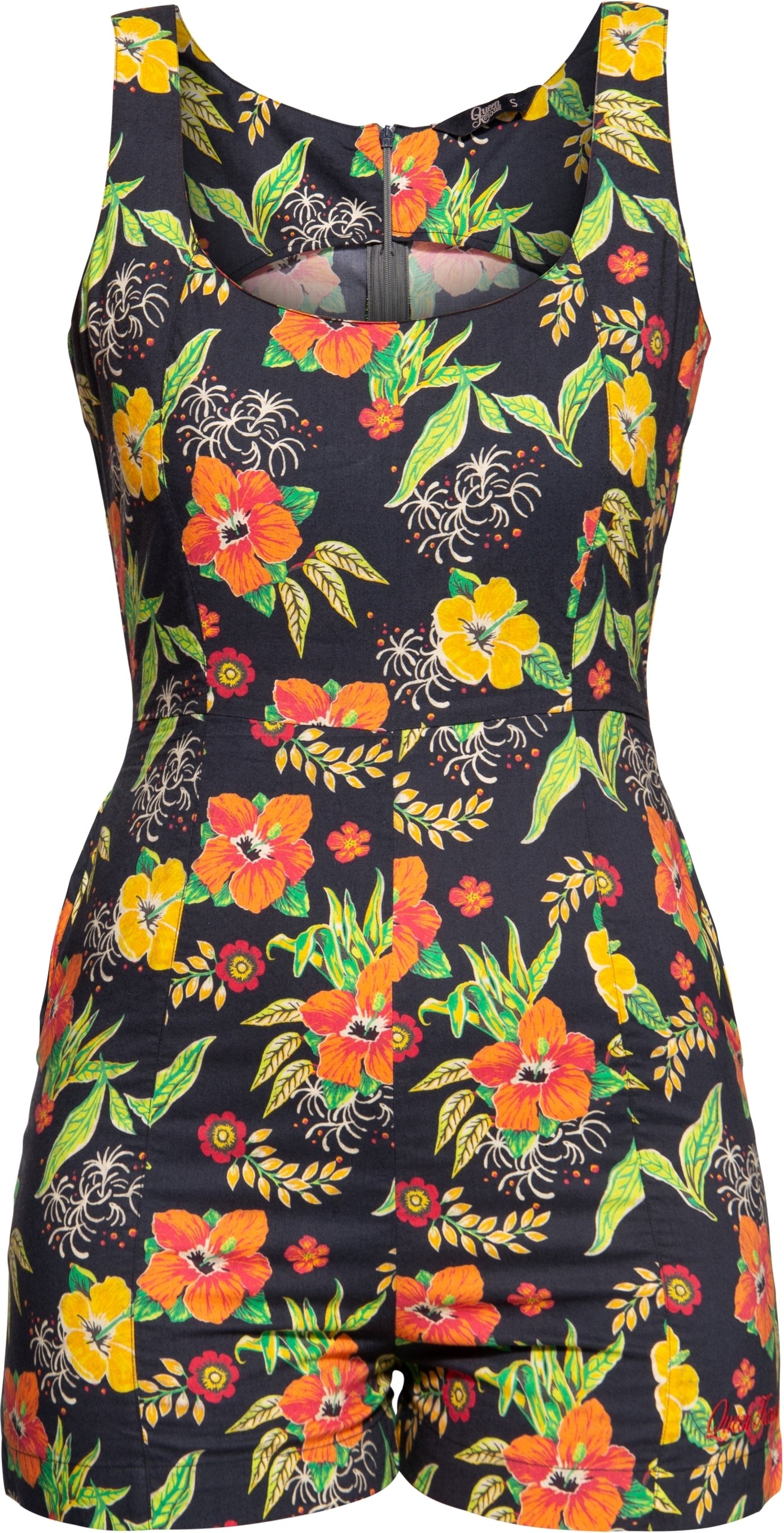 Queen Kerosin Damen Jumpsuit Hibiskus Black mehrfarbig