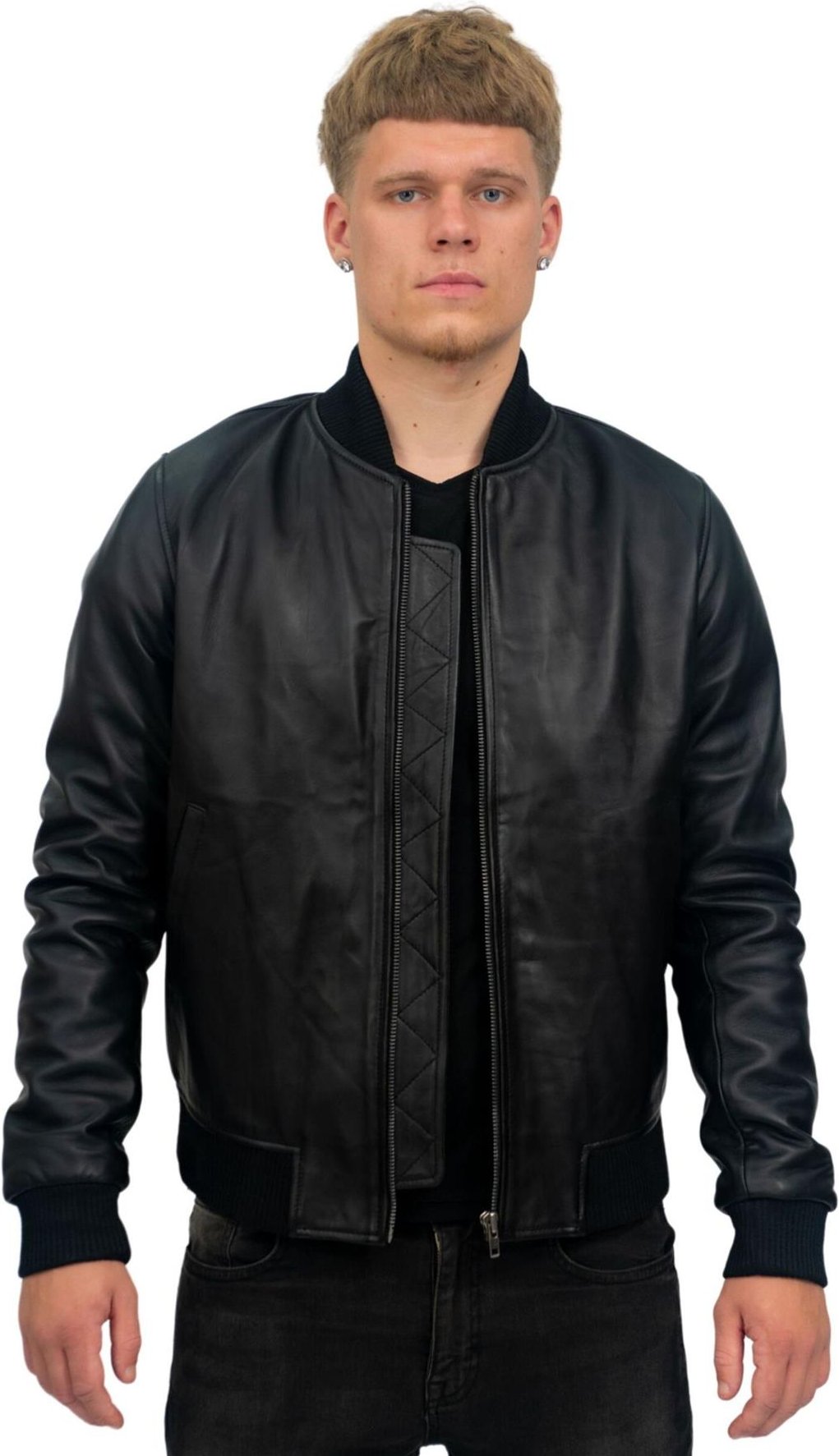 Herren-Bomberjacke im Retro-Uni-Stil aus Leder – Pretoria