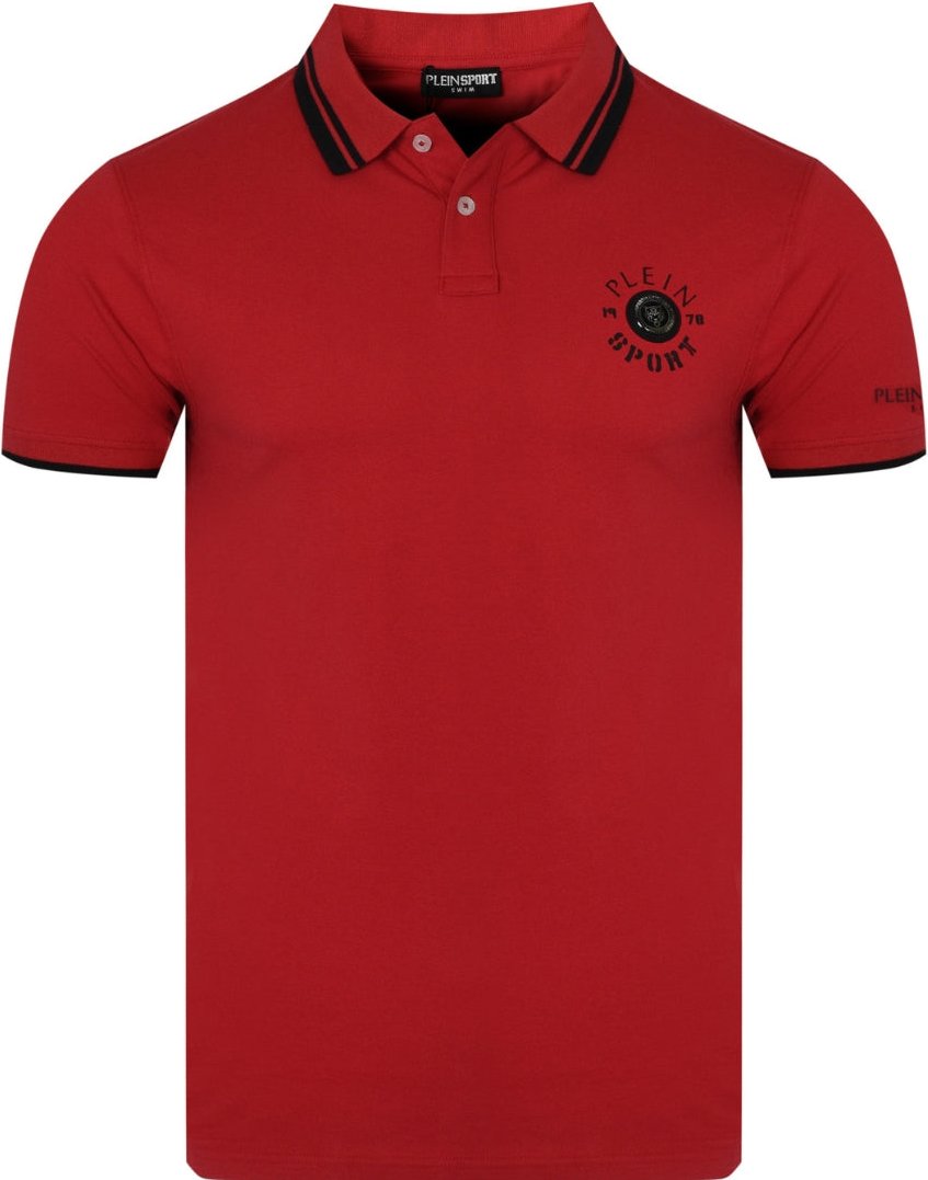 Plein Sport - Rotes Poloshirt Mit Doppelstreifenkragen Und Tiger-design Auf Der Rückseite
