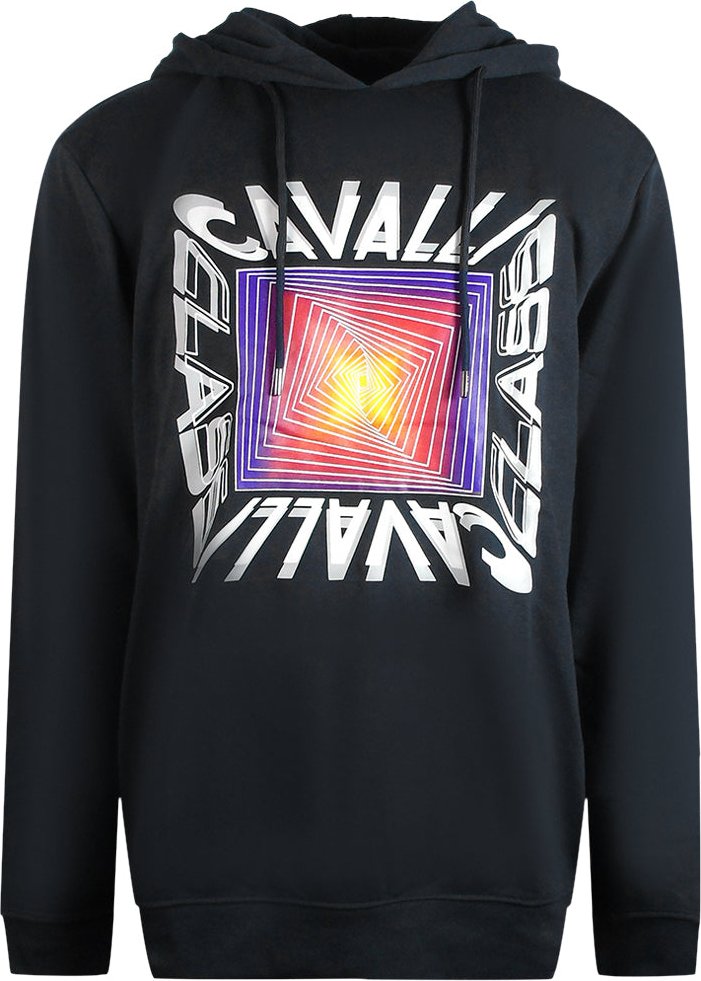 Thumbnail - Cavalli Class Asymmetric Box Design Schwarzer Kapuzenpullover