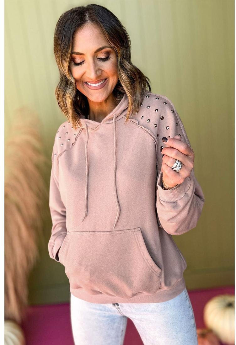 Thumbnail - Azura Exchange Fuchsia Unifarbener Nieten-Raglan-Hoodie mit Tasche