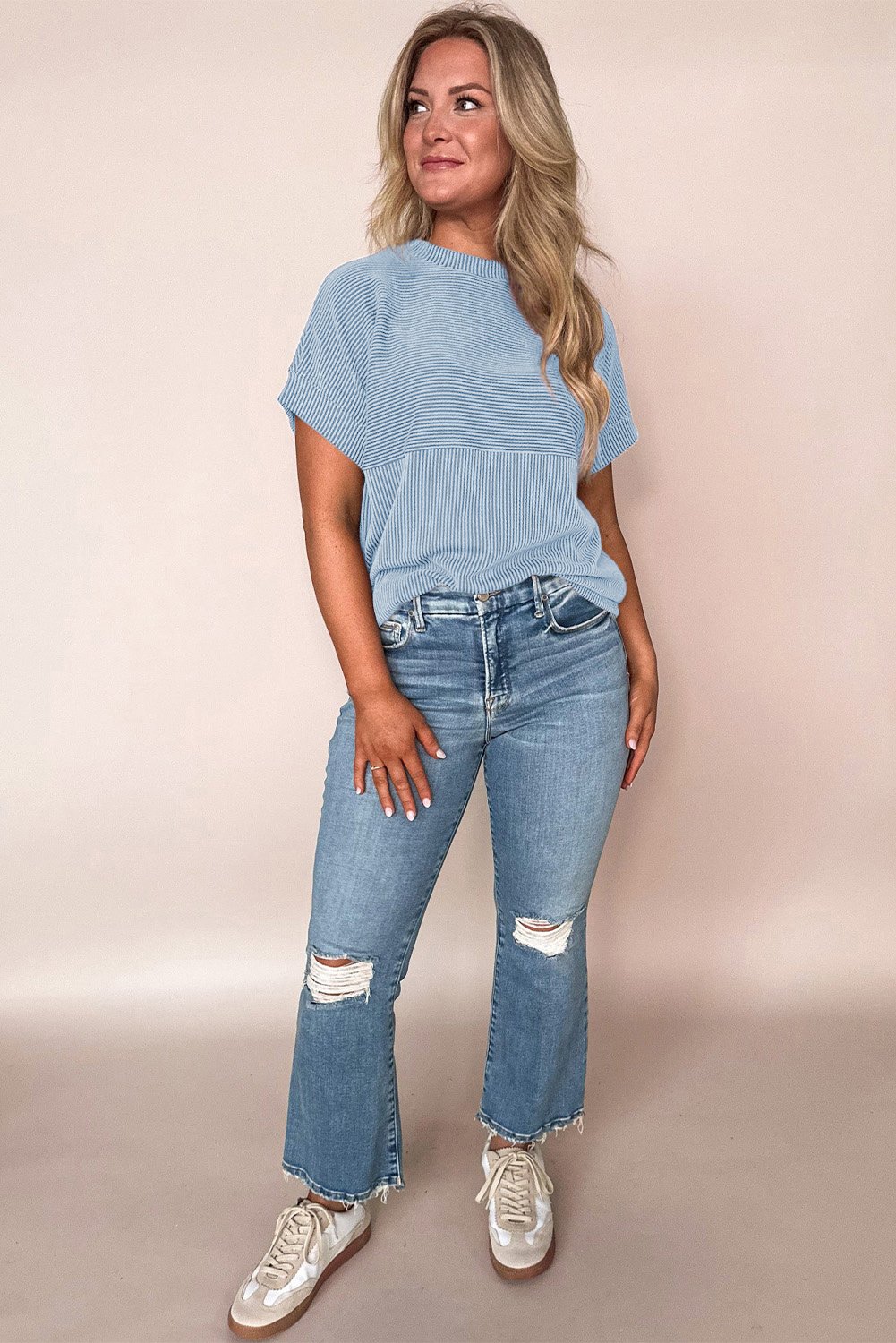 Rippstrick-Pullover mit Stehkragen