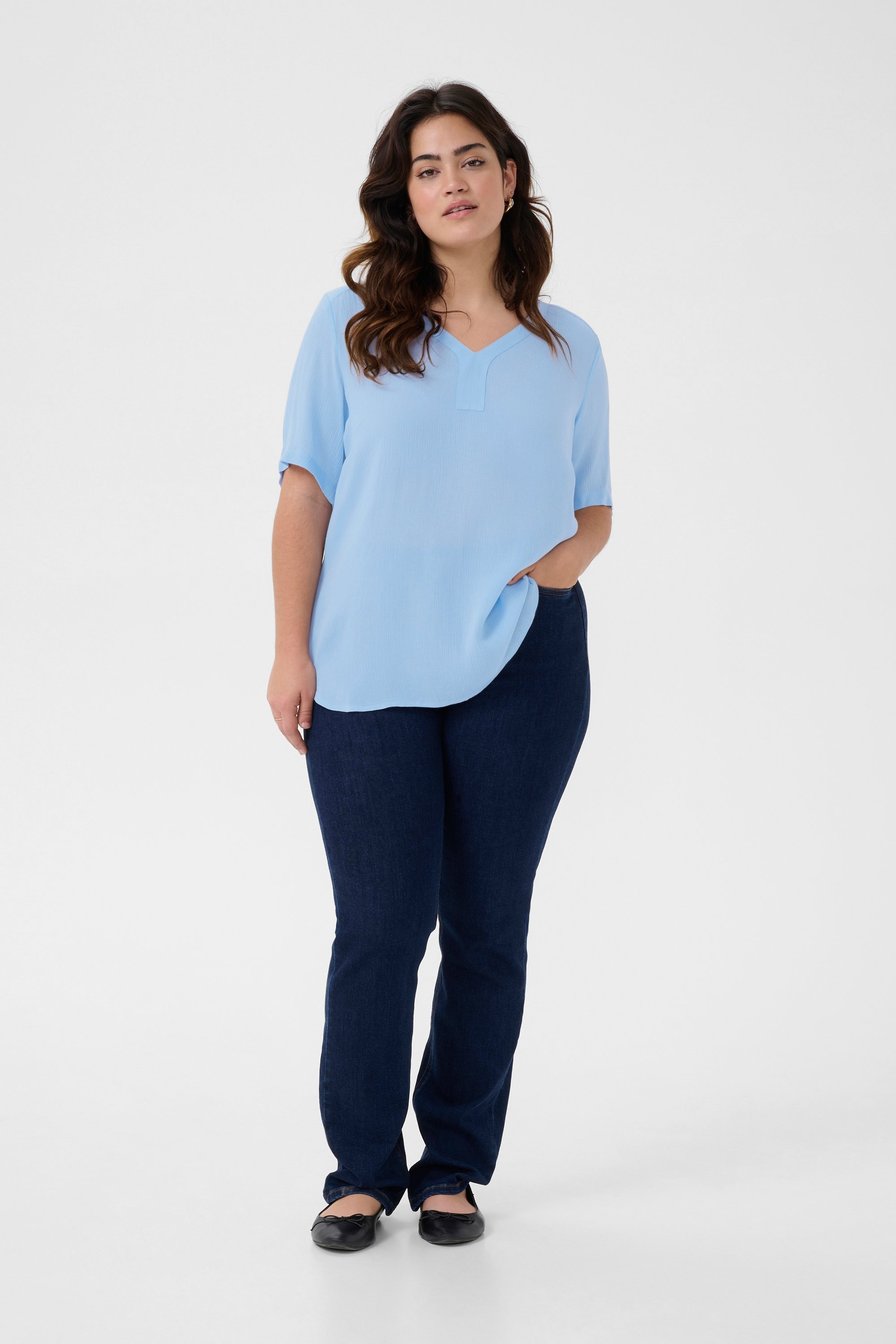 Kurzarm-Bluse Regular fit Soft Chambray light blue