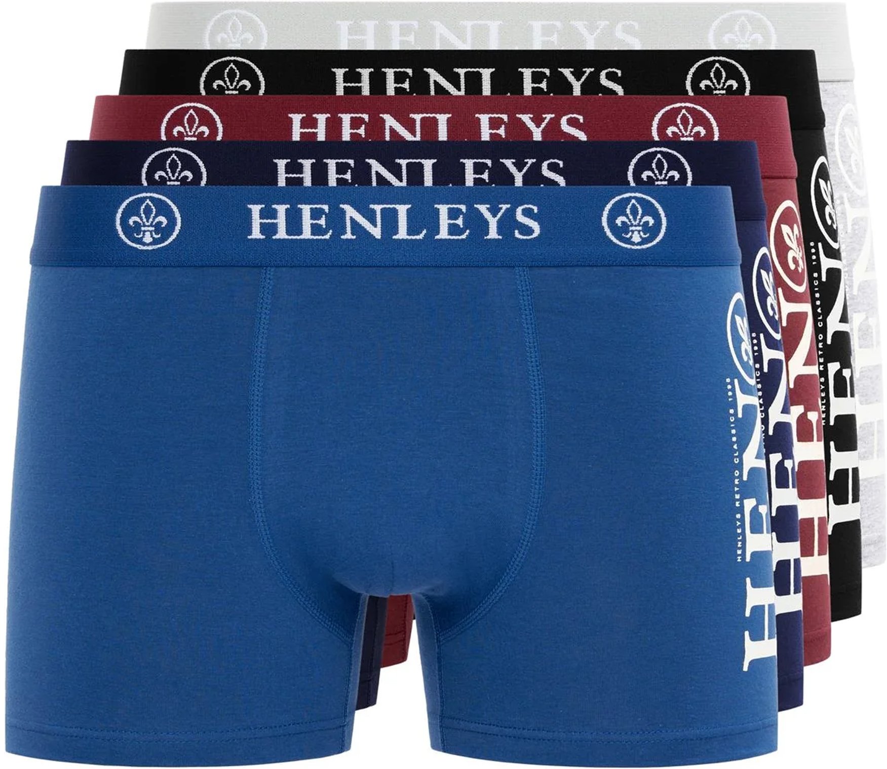 Henleys - "Kelmack2" Boxershorts für Herren (5er-Pack) (Blau/Schwarz/Weinrot/Grau/Marine)