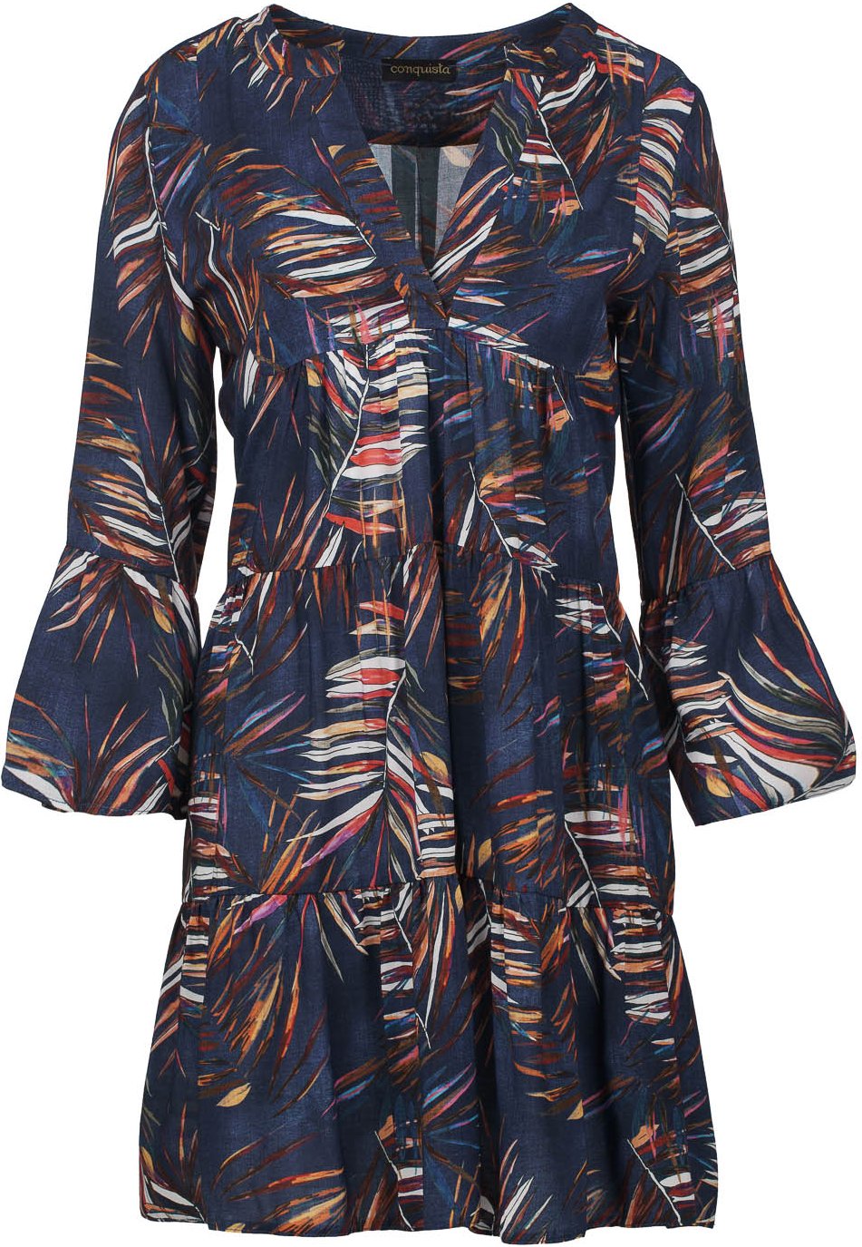 Thumbnail - Blattdruck A-Linien-Kleid mit Glockenärmeln