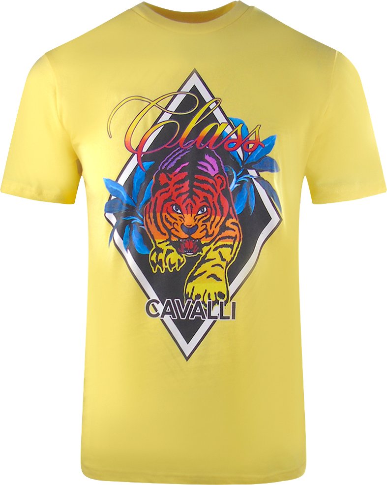 Cavalli Class Diamond Tiger Design Gelbes T-Shirt