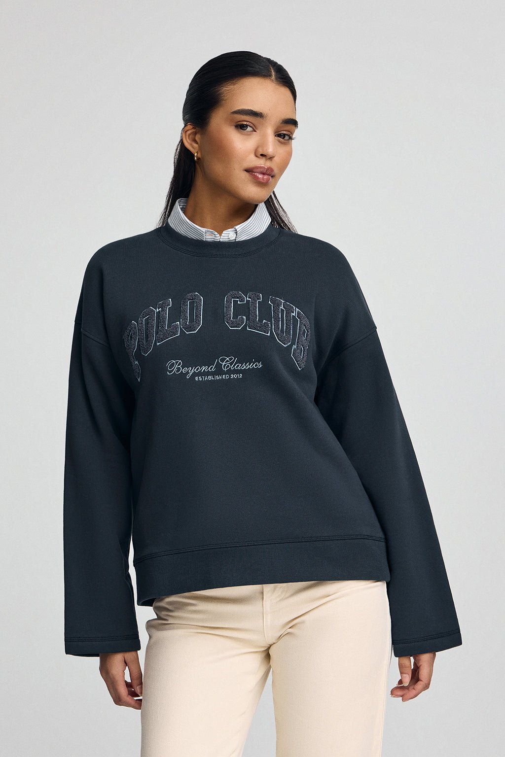 Sweatshirt marineblau im Loose Fit Logo Established 2012 Polo Club