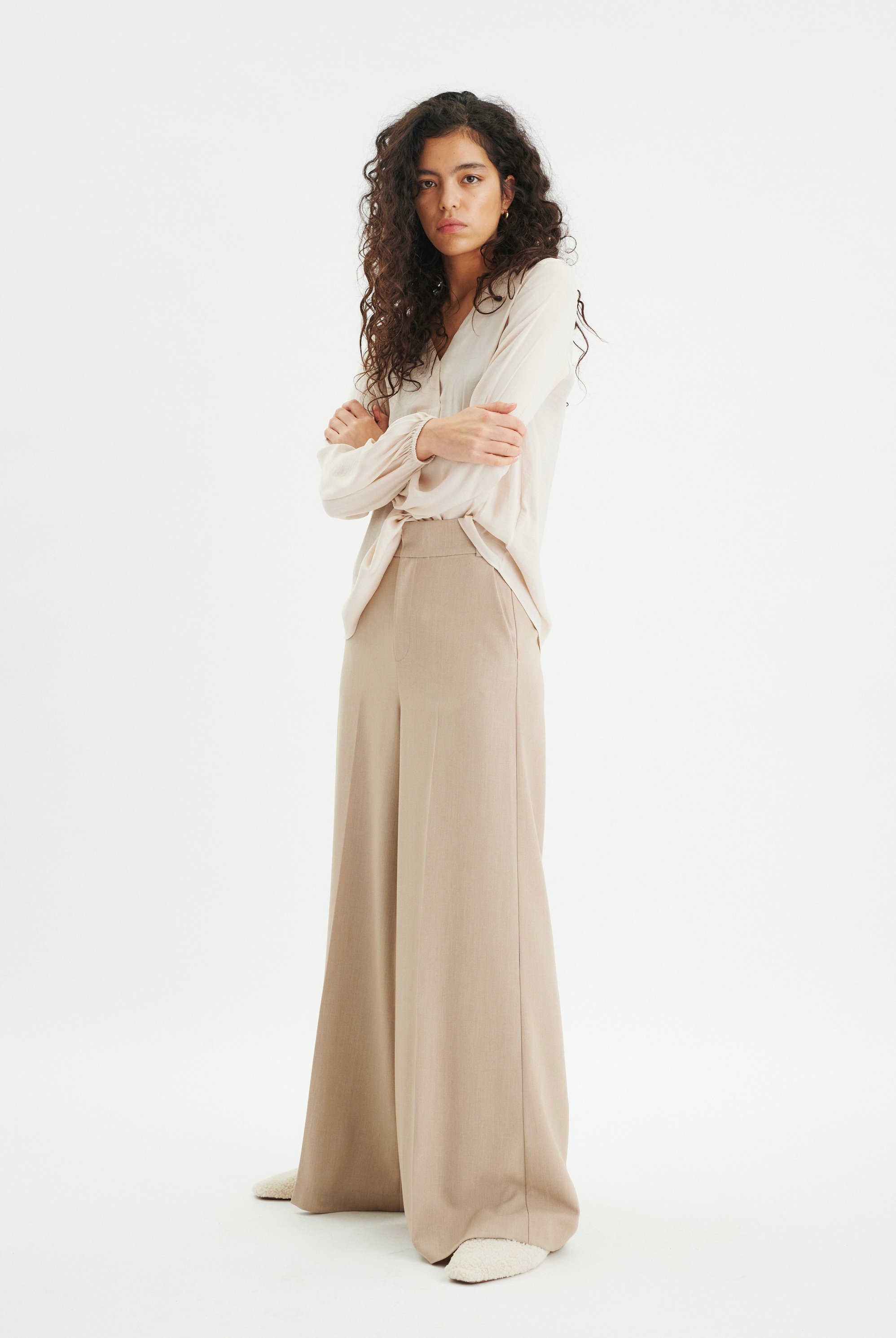 Langarm-Bluse Gerade Passform French Nougat beige