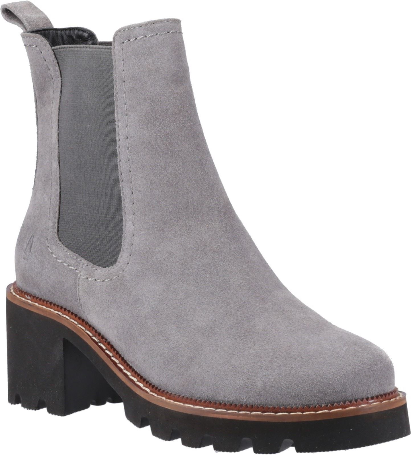 Thumbnail - Hush Puppies Gaia Damen Chelsea Stiefeletten aus grauem Leder mit Absatz