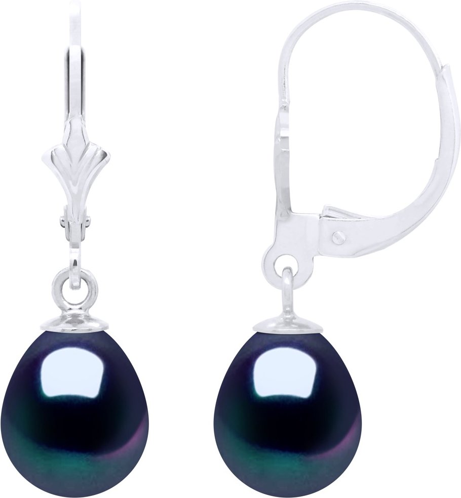 Ohrringe aus Weißgold 375 und echten Süßwasser-Zuchtperlen, Birne 8–9 mm